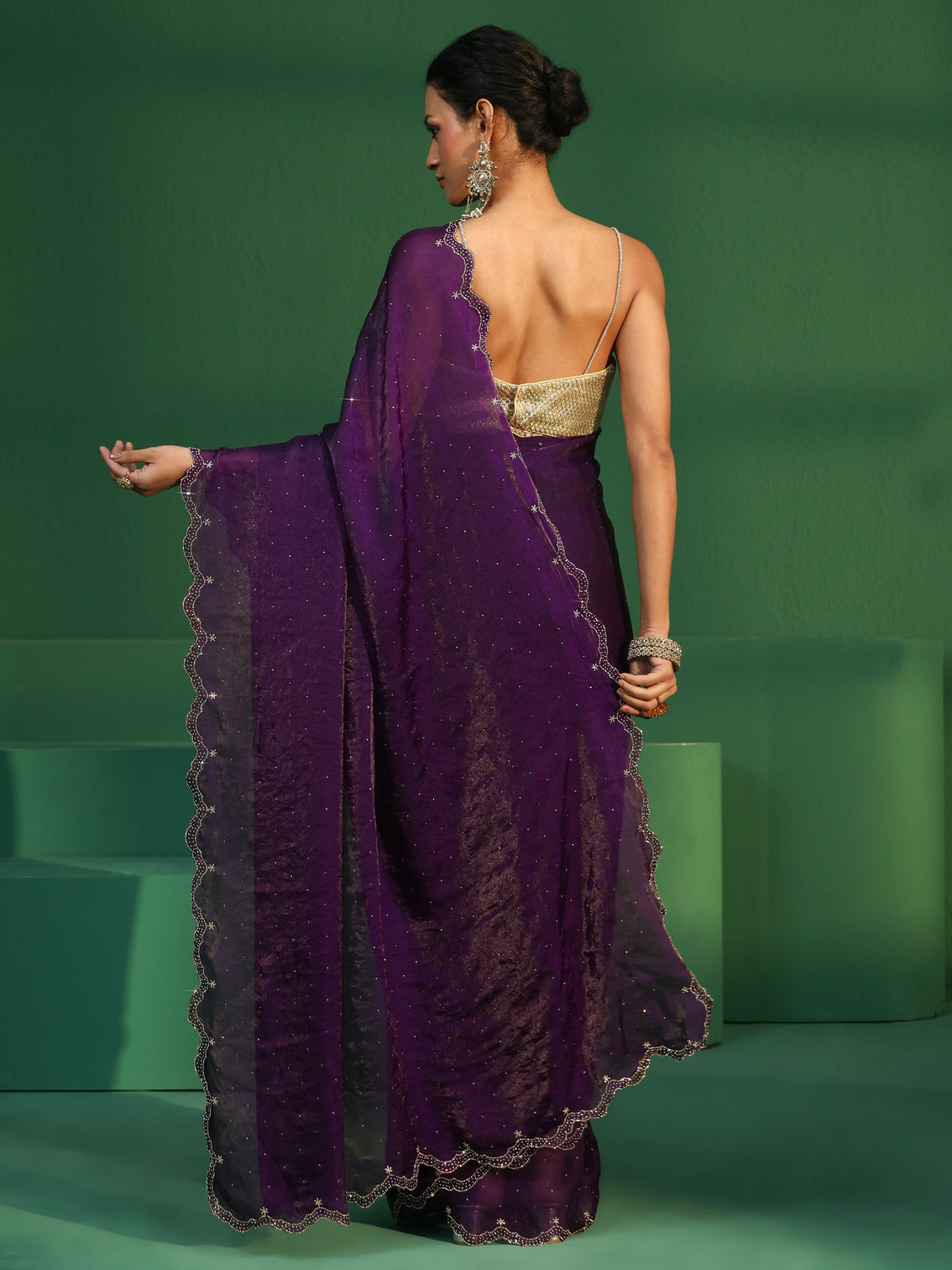 Mameraa Regal Purple Embellished Tissue Saree