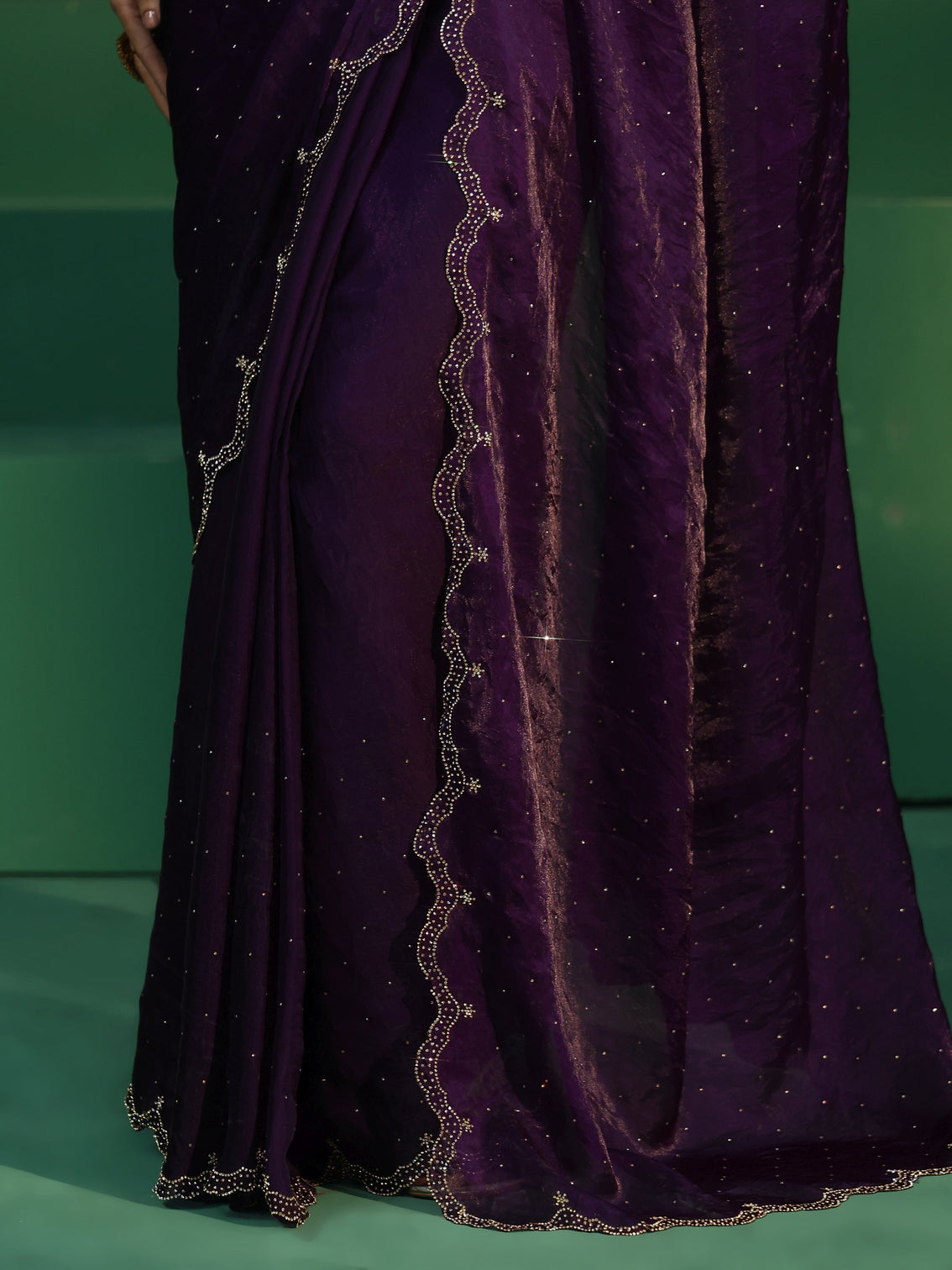 Mameraa Regal Purple Embellished Tissue Saree
