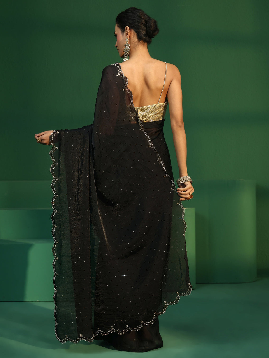 Mameraa Black Embellished Tissue Saree