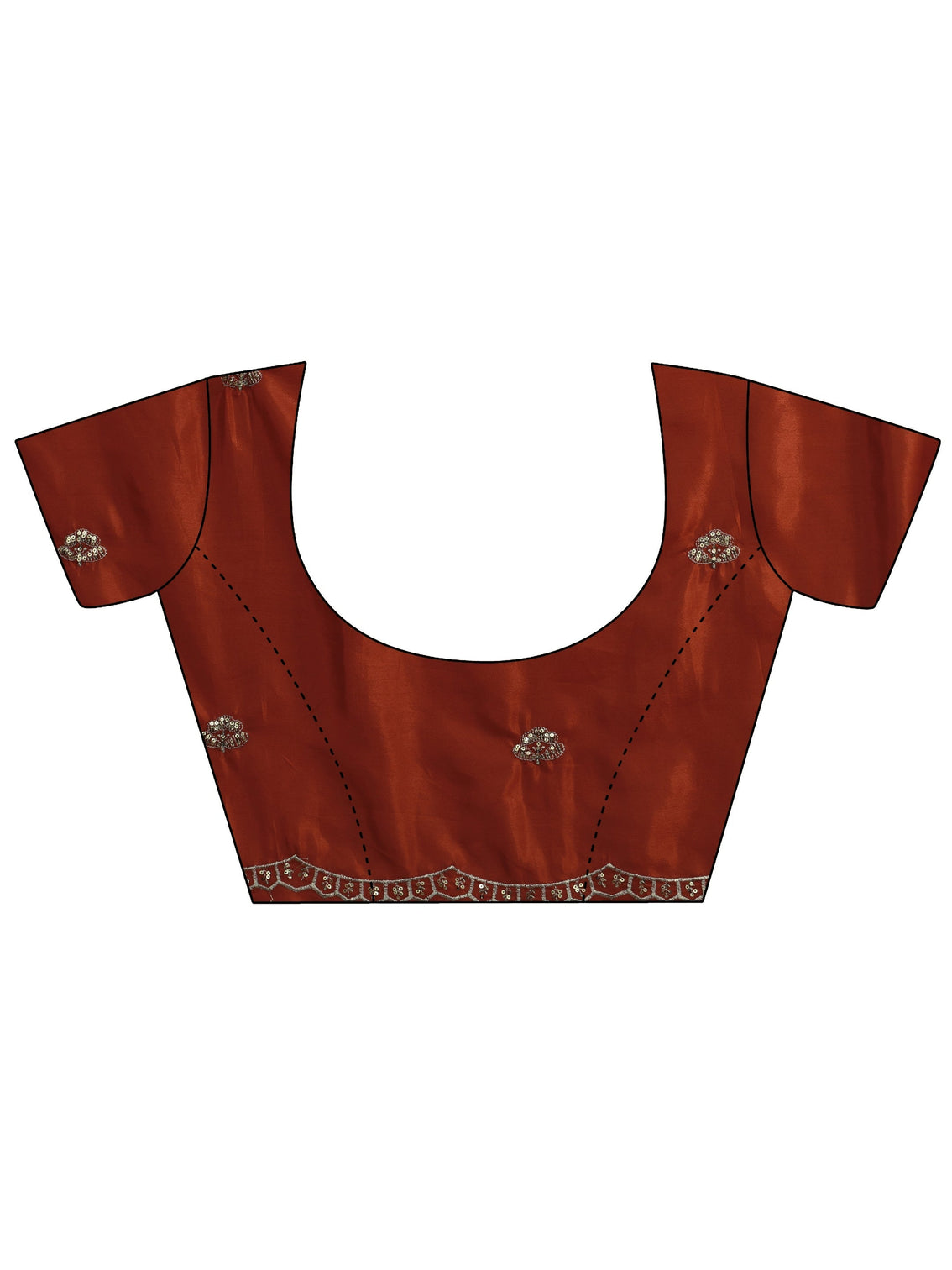 Mameraa Burnt Orange Sequin Embellished Leafy Pattern Satin Saree