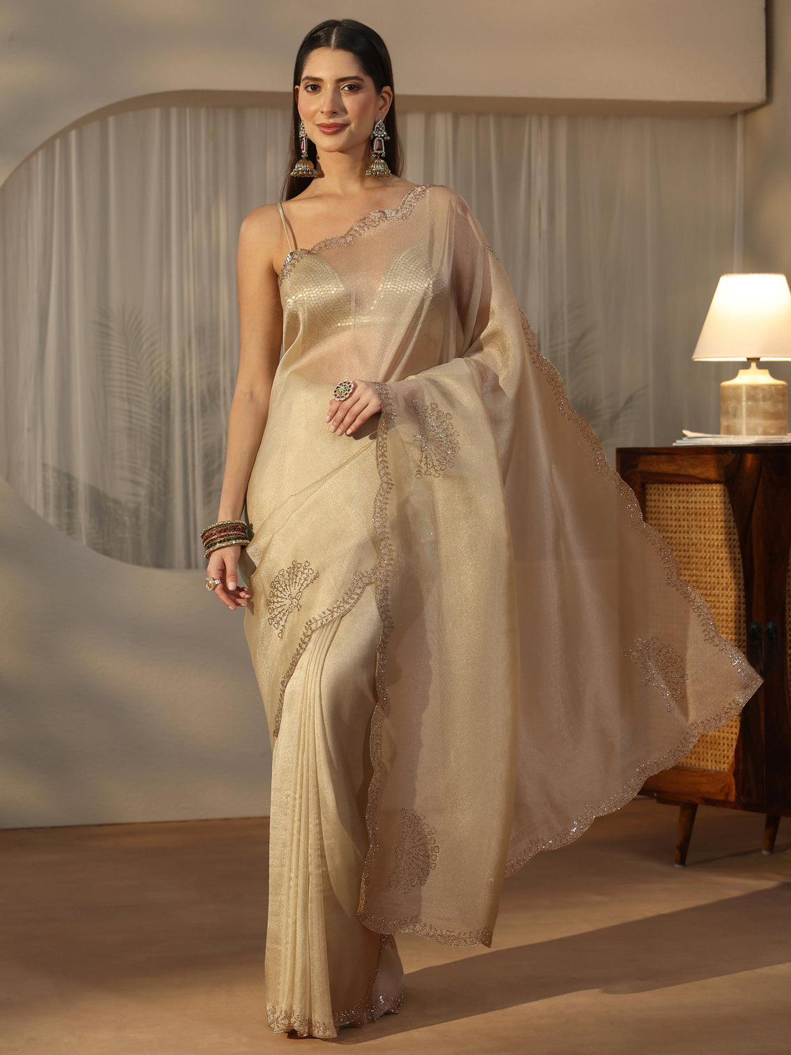 Mameraa Green Peacock Embellished Saree