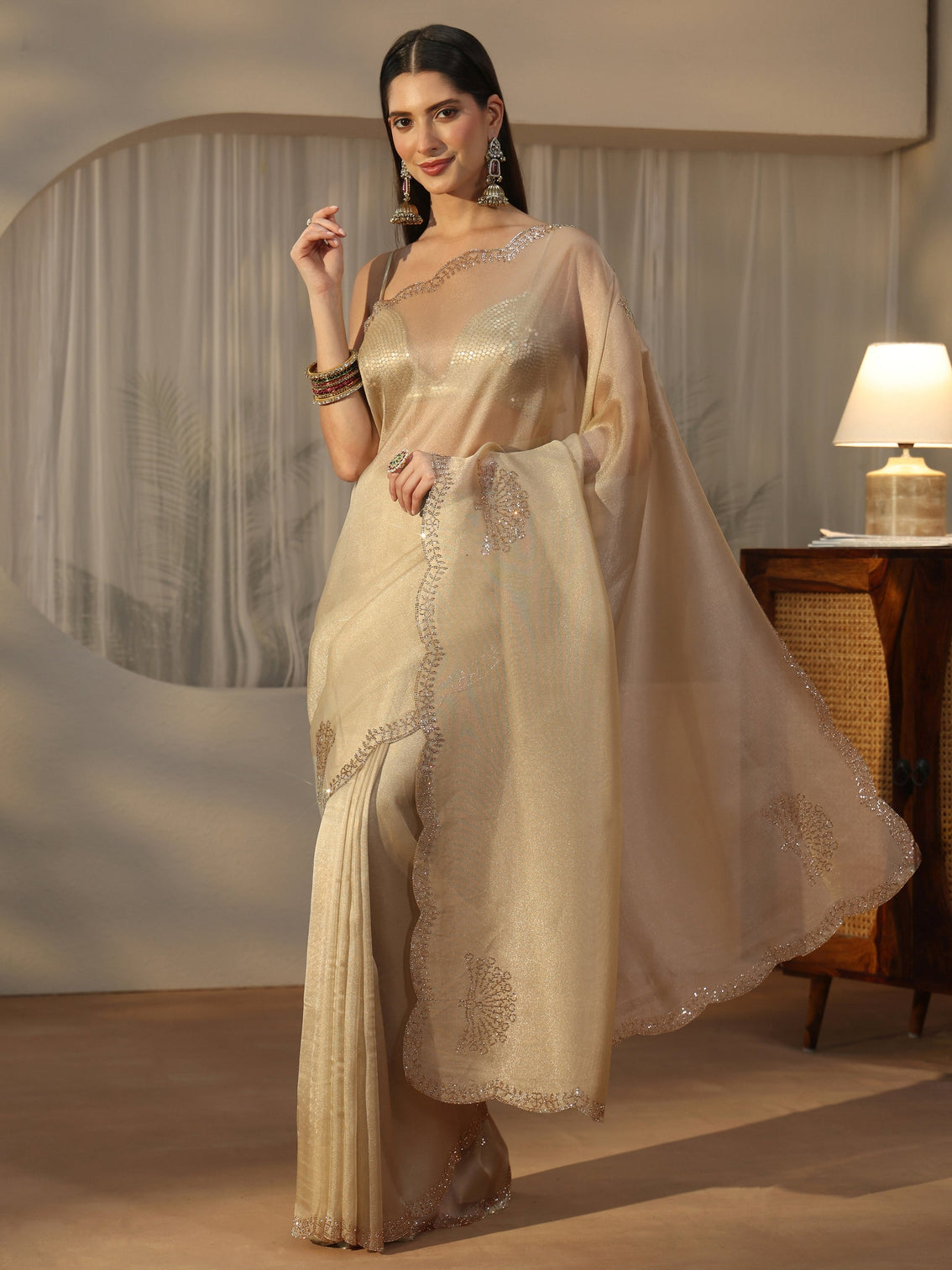 Mameraa Green Peacock Embellished Saree
