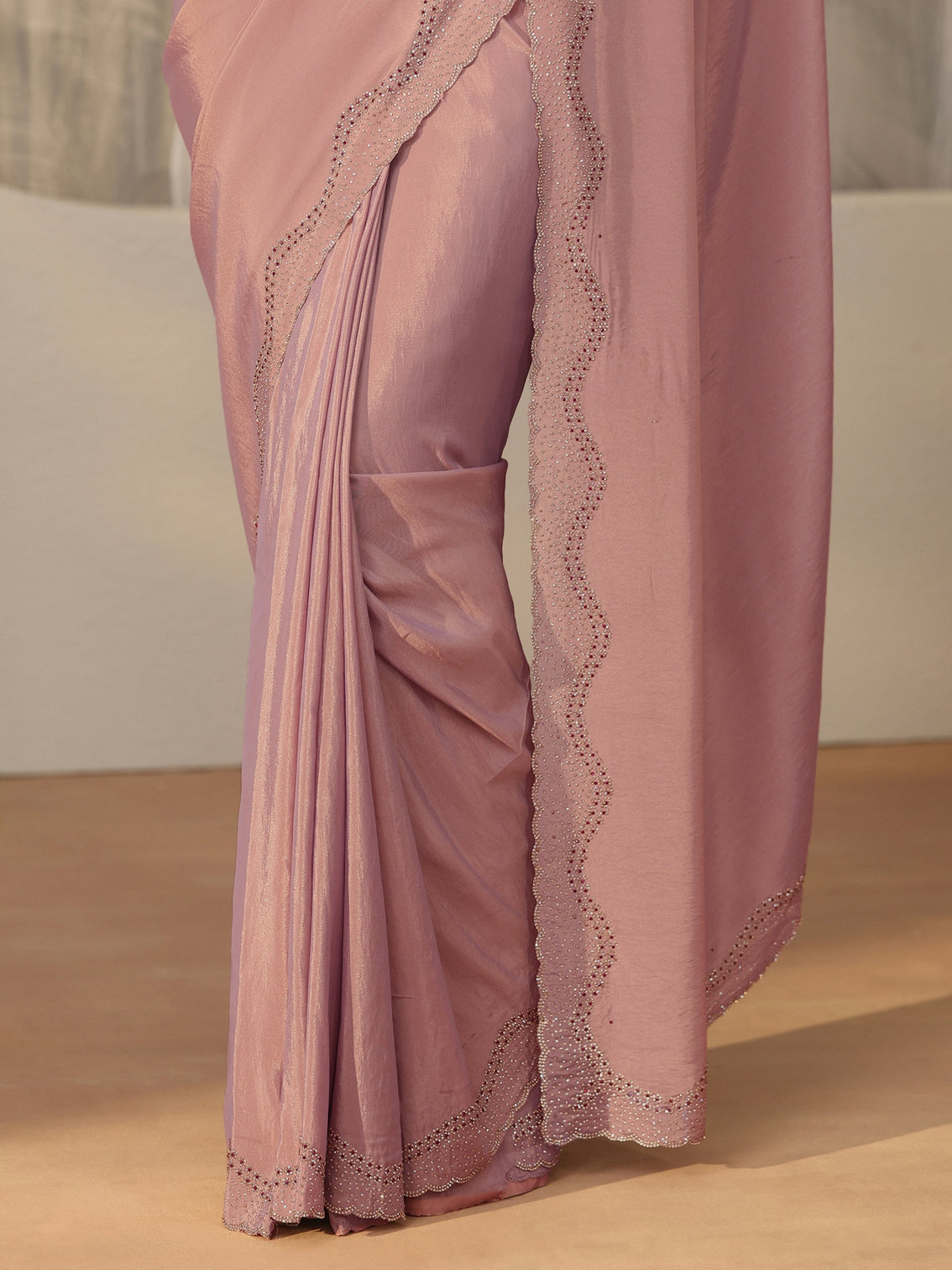 Mameraa Lavender Satin Saree with Embellished Border