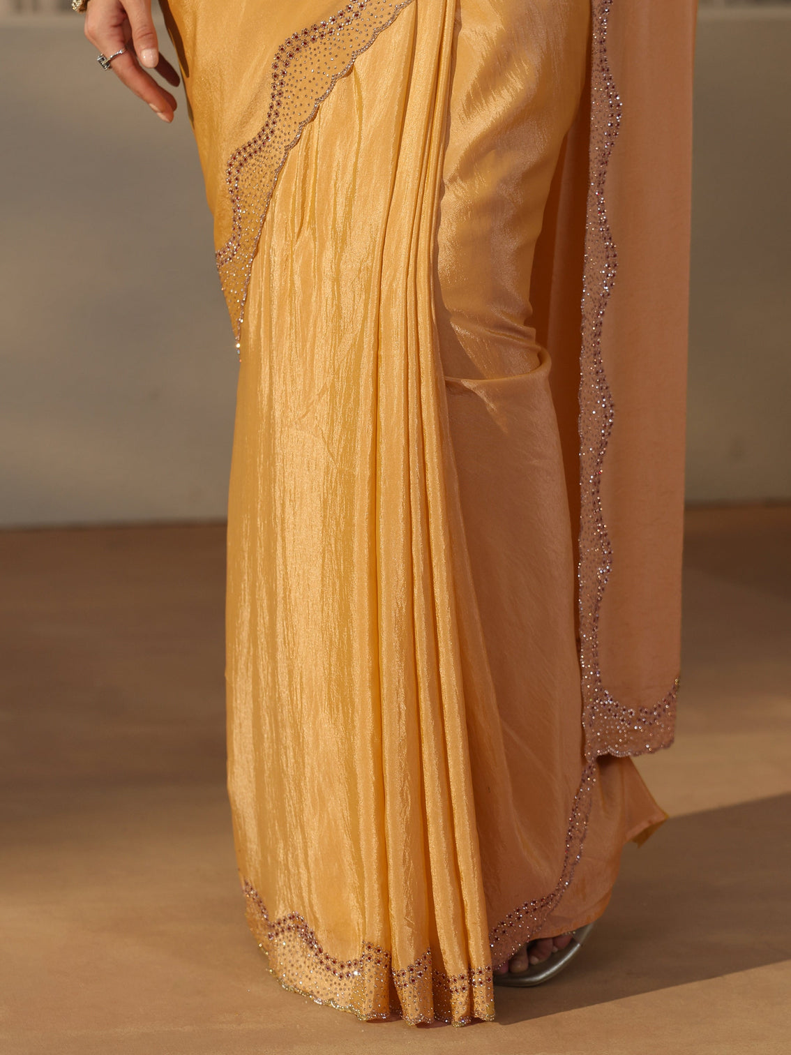 Mameraa Mustard Satin Saree with Embellished Border