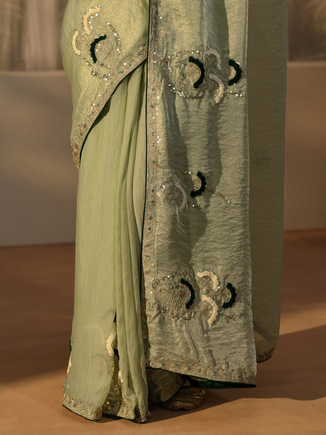 Mameraa Light Green Sequin Embellished Tissue Saree