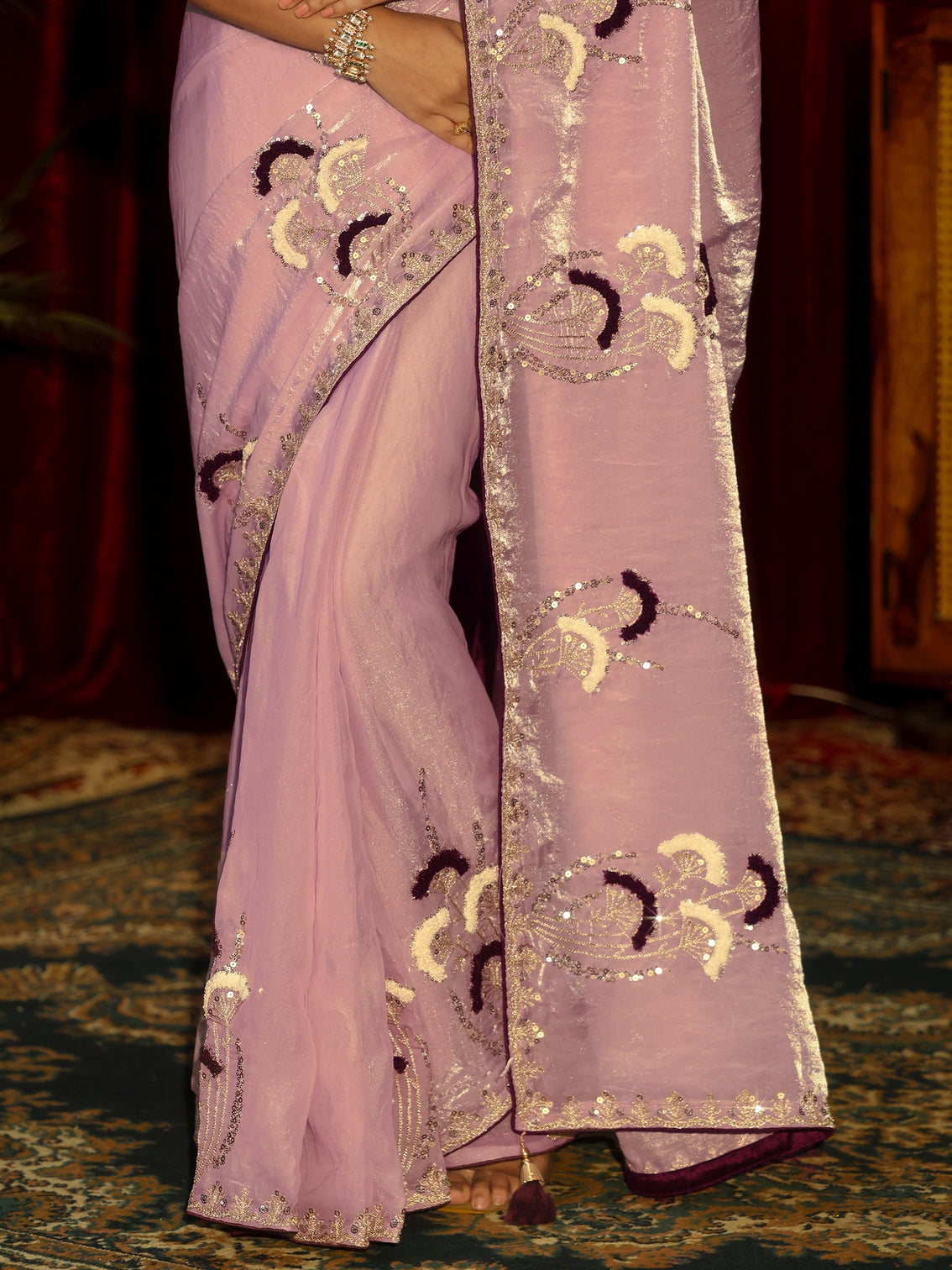 Mameraa Lavender Sequin Embellished Tissue Saree