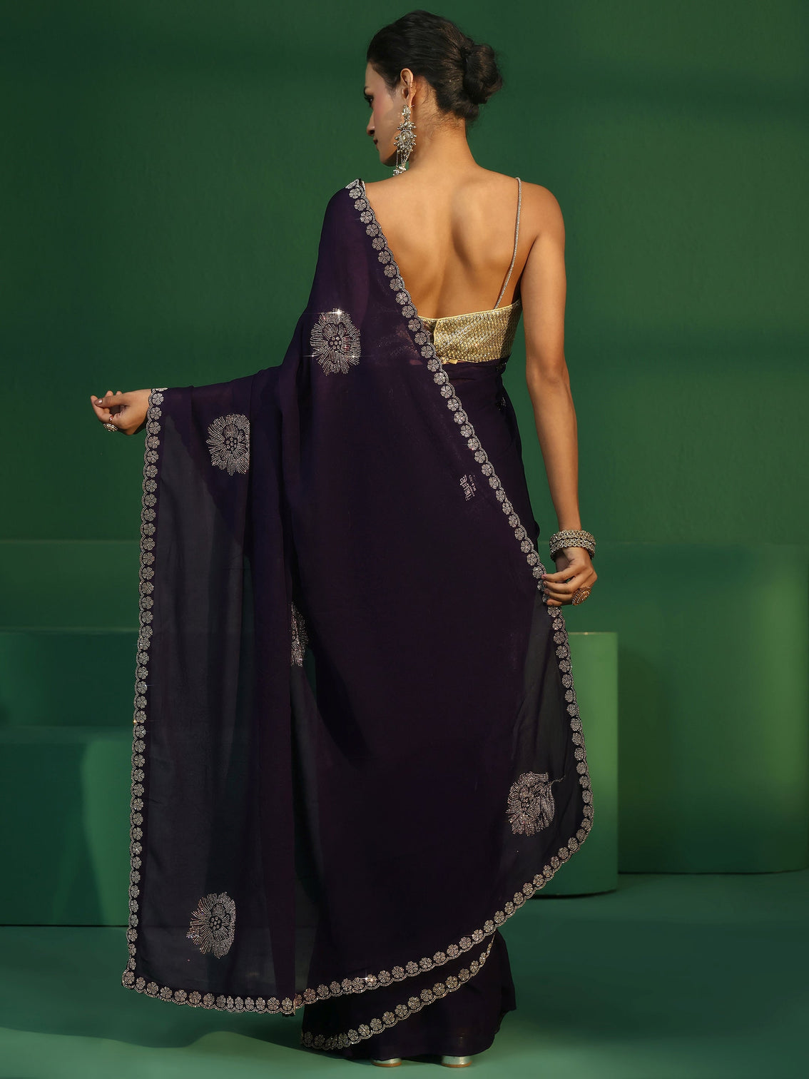 Mameraa Midnight Purple Embellished Silk Blend Saree