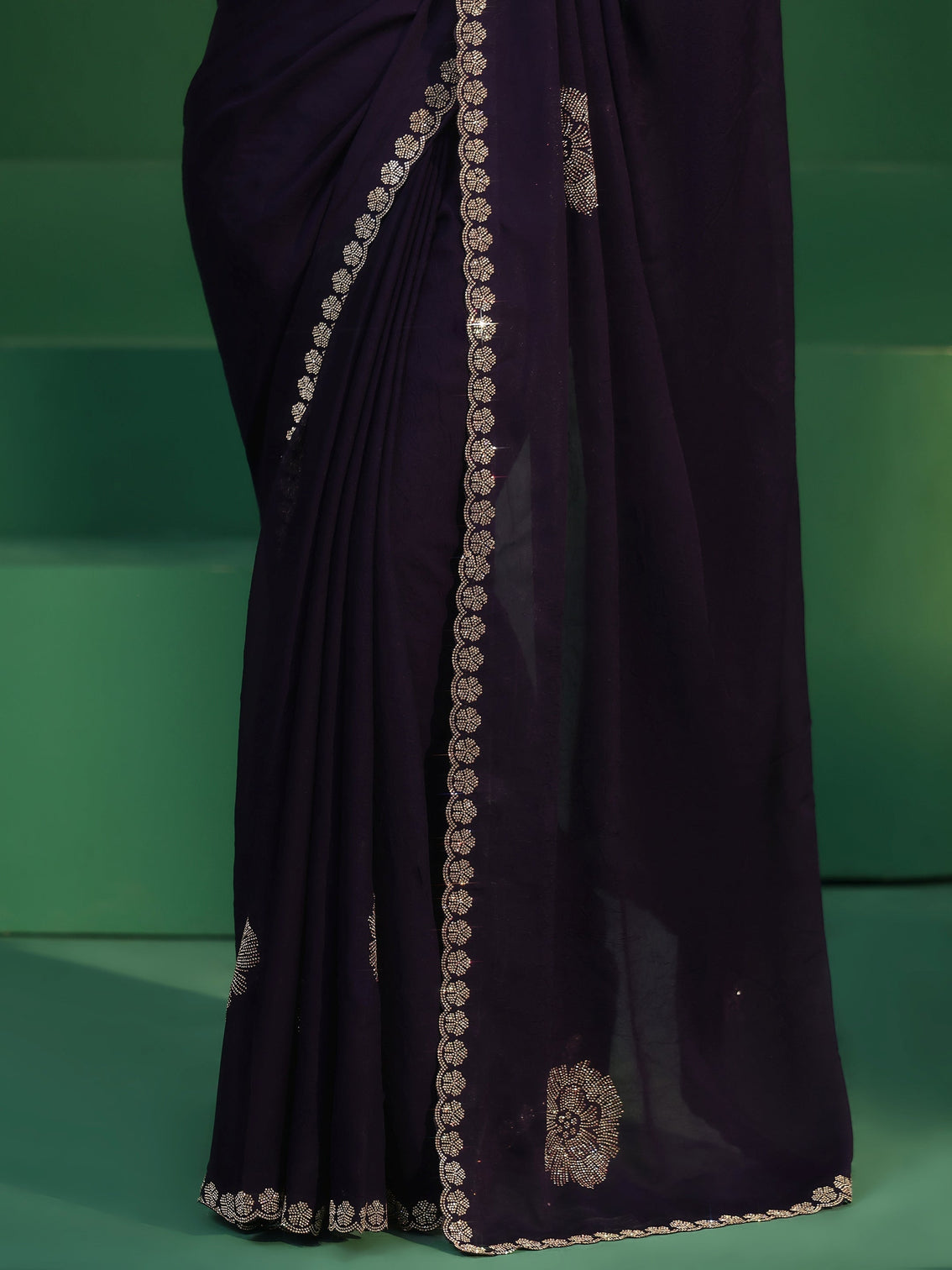 Mameraa Midnight Purple Embellished Silk Blend Saree