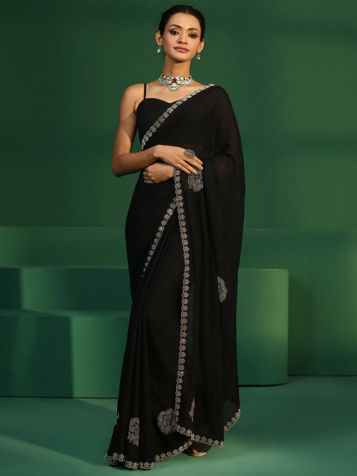 Mameraa Midnight Black Embellished Silk Blend Saree