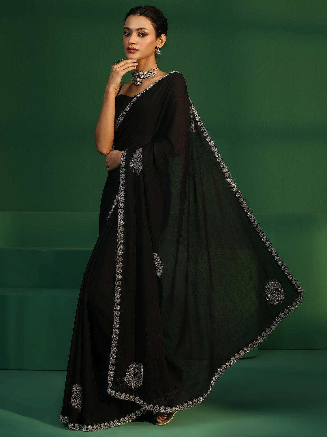 Mameraa Midnight Black Embellished Silk Blend Saree