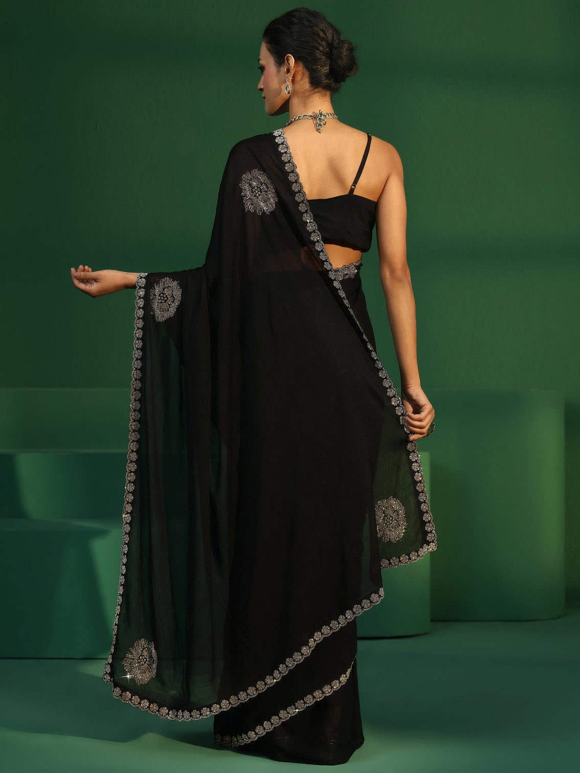 Mameraa Midnight Black Embellished Silk Blend Saree