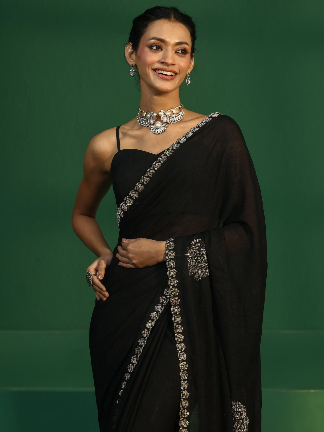 Mameraa Midnight Black Embellished Silk Blend Saree