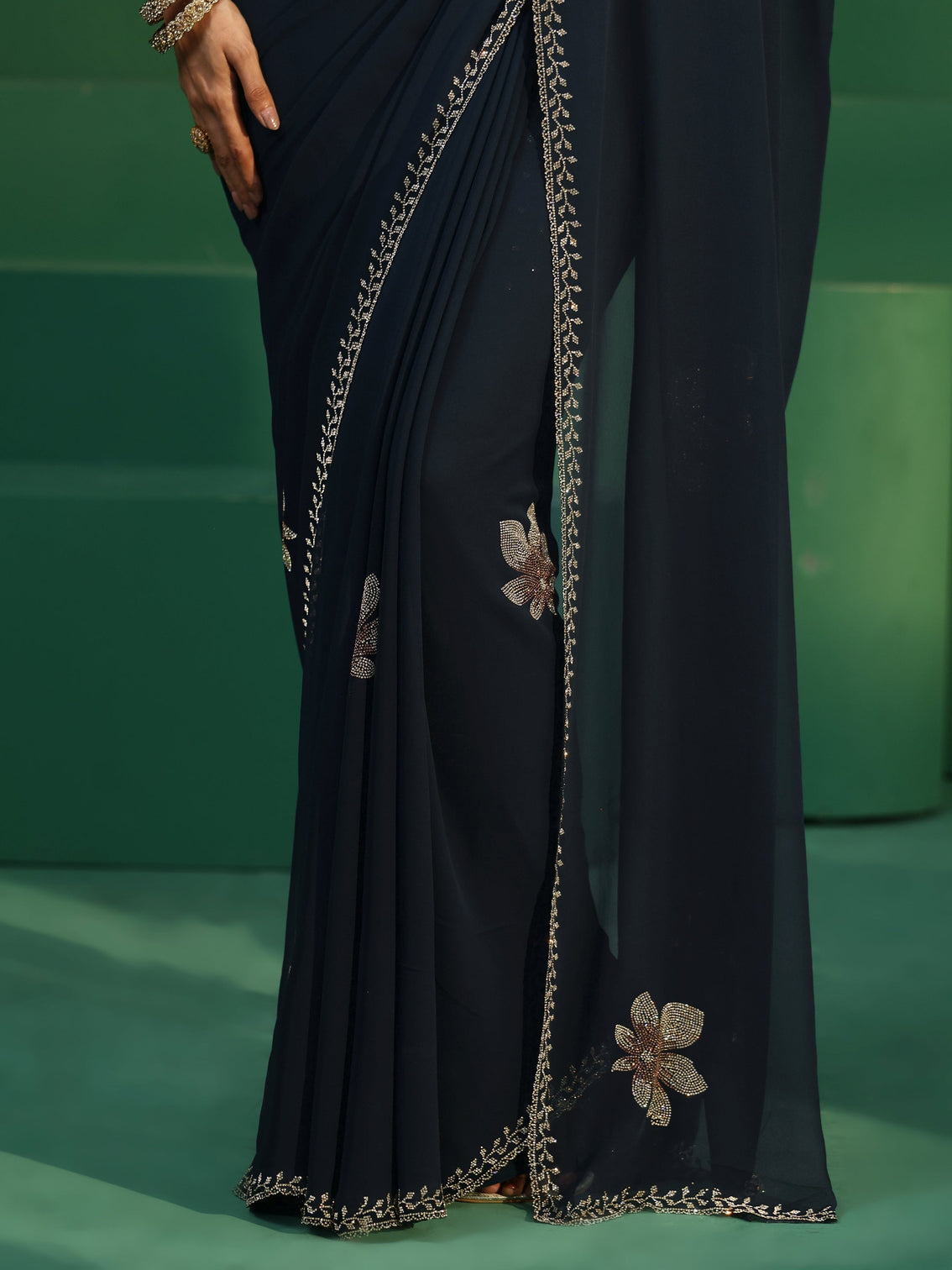 Mameraa Navy Blue Embellished Georgette Saree
