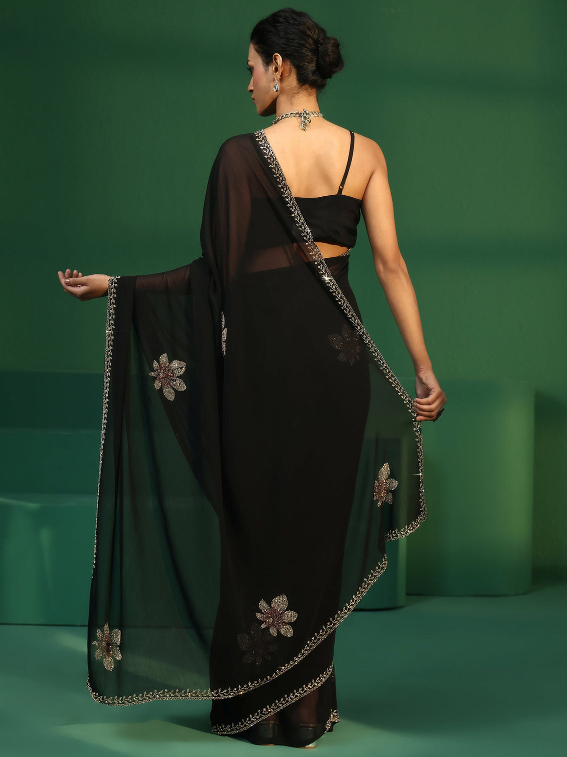 Mameraa Midnight Black Embellished Georgette Saree