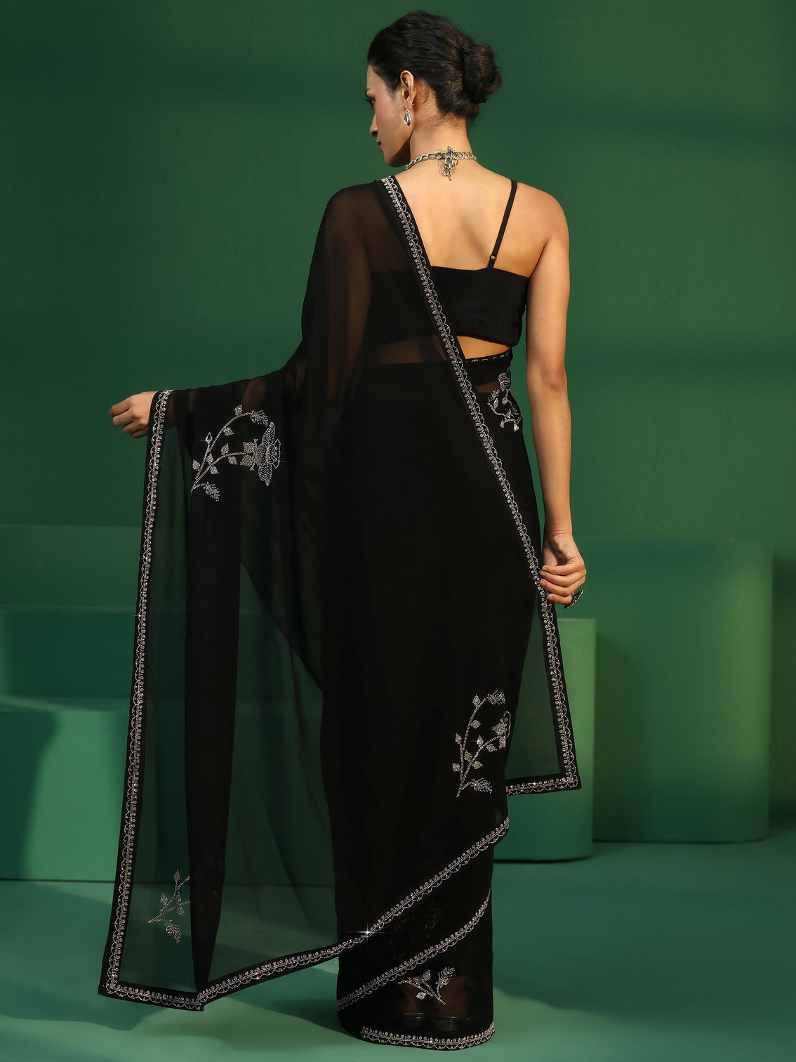 Mameraa Midnight Black Embellished Georgette Saree