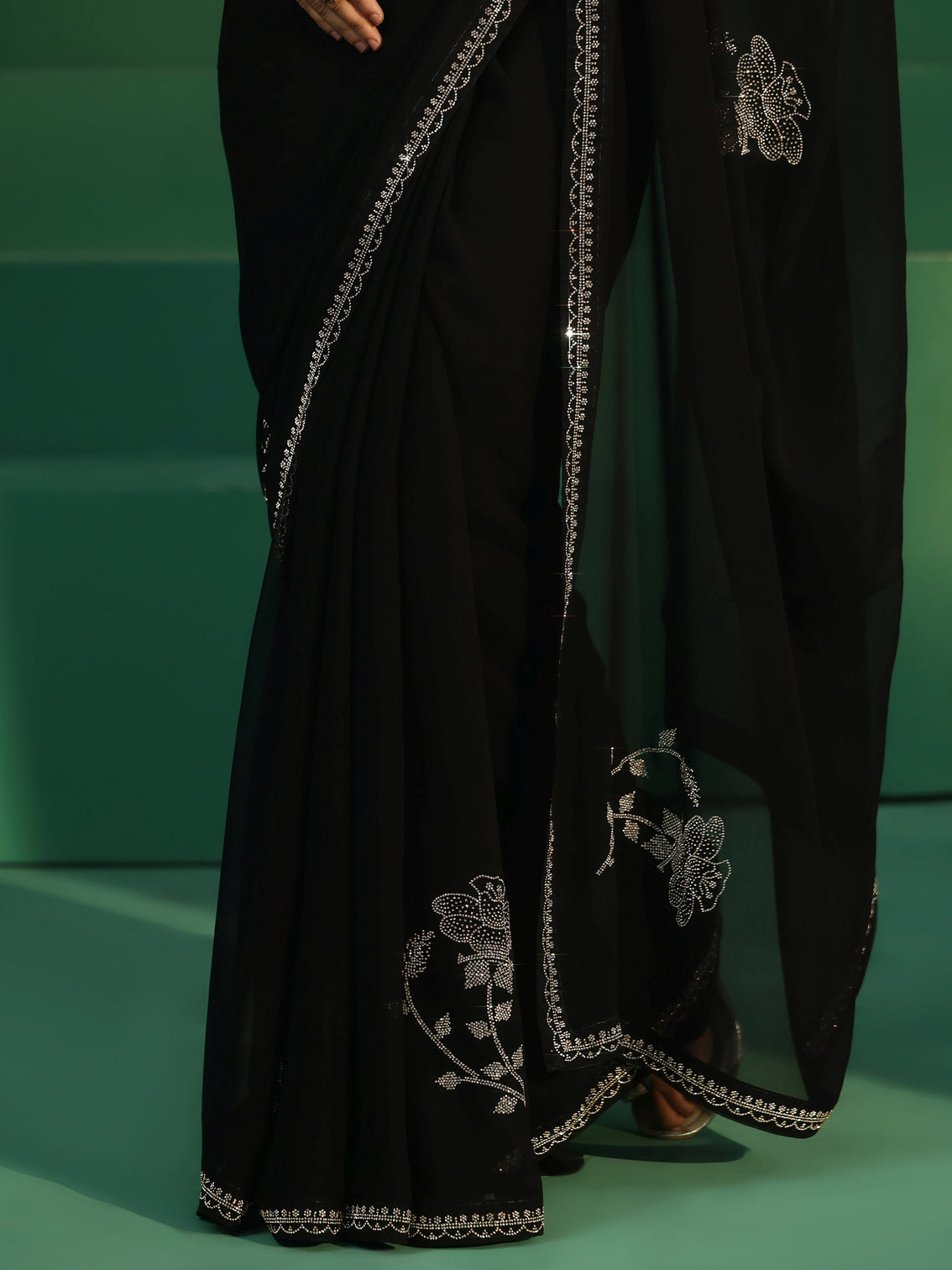 Mameraa Midnight Black Embellished Georgette Saree