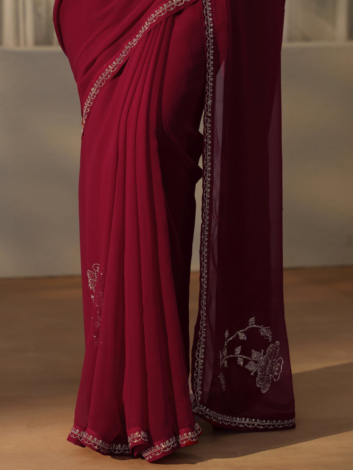 Mameraa Rani Pink Floral Embellished Georgette Saree