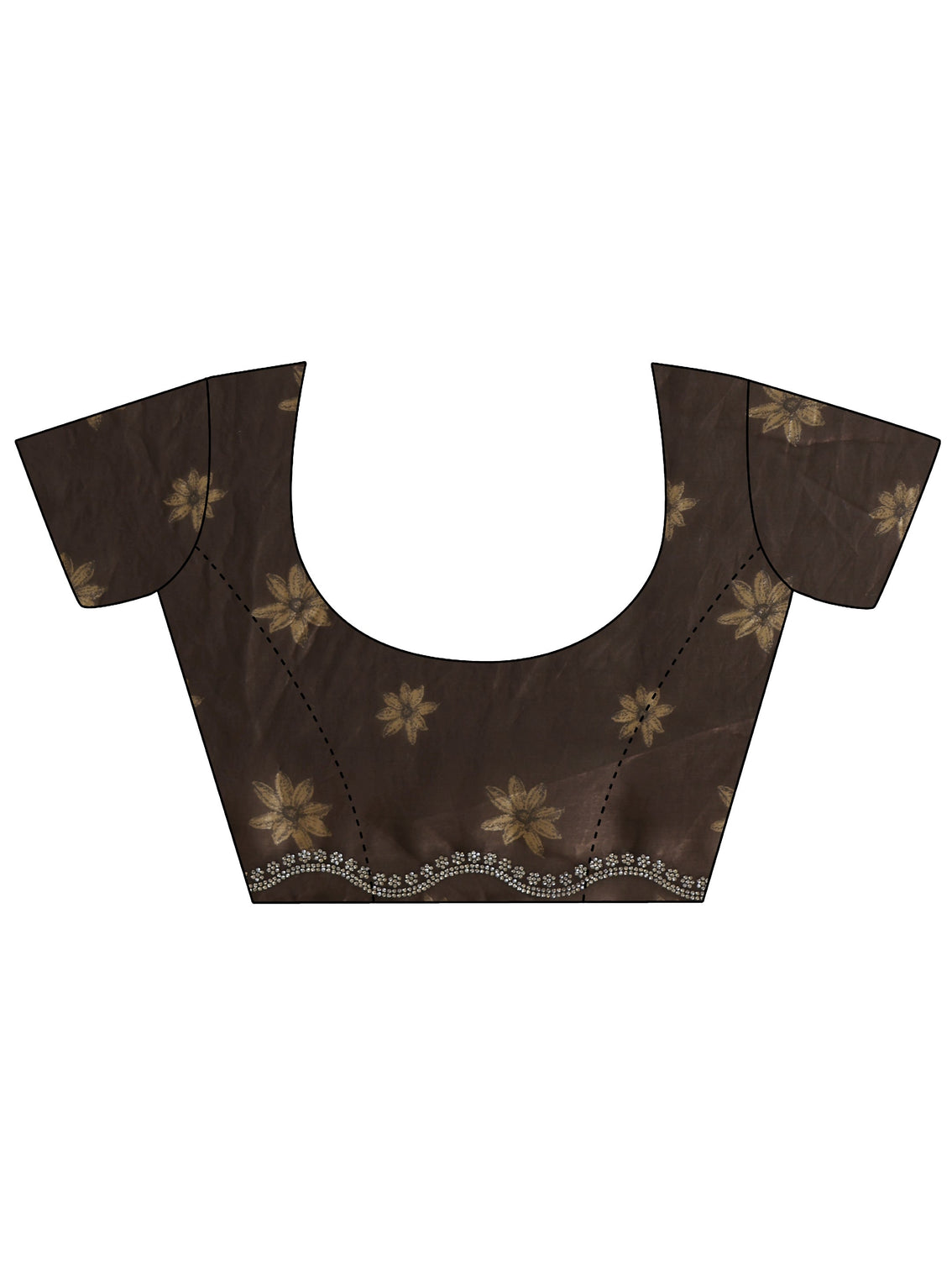 Mameraa Olive Green Floral Printed Tissue Saree with Scalloped Border