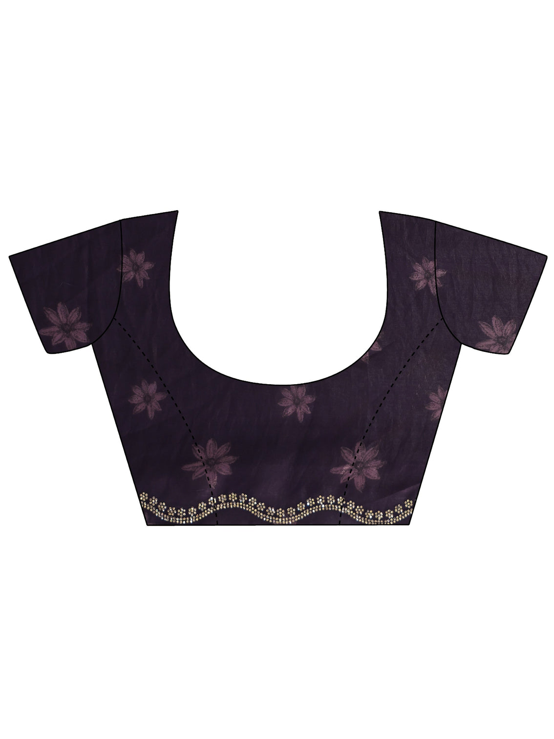Mameraa Plum Purple Floral Printed Tissue Saree with Embellished Border