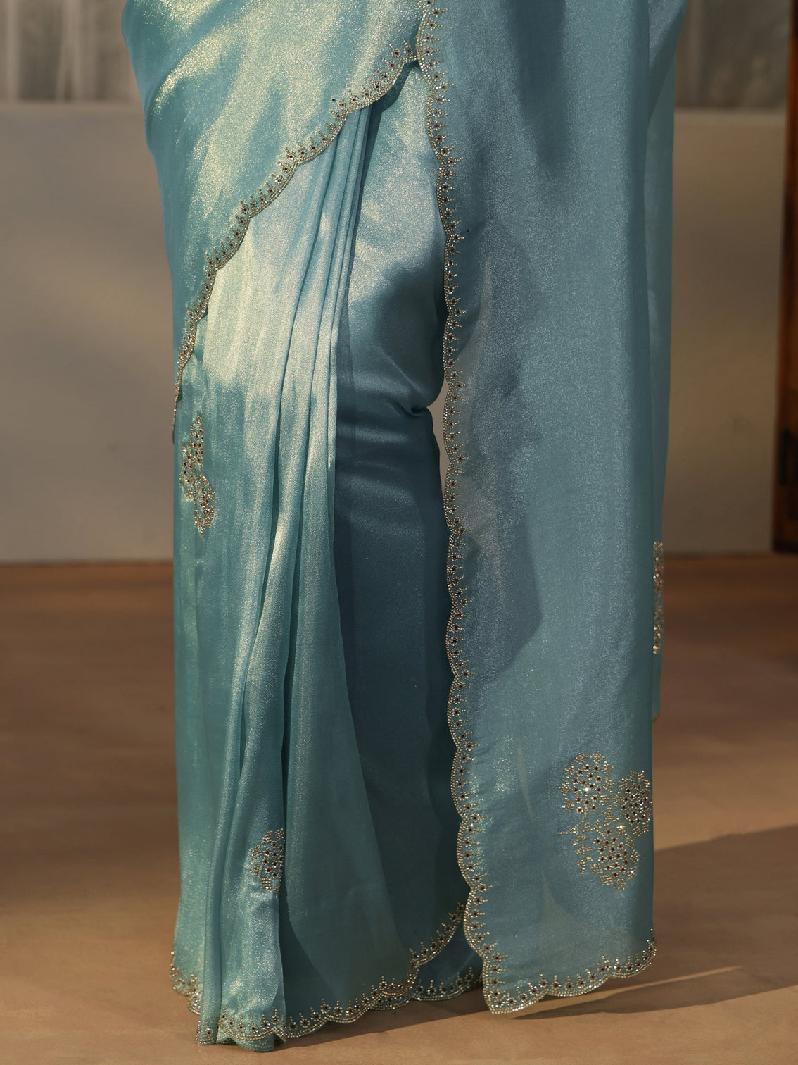 Mameraa Ice Blue Embellished Organza Saree