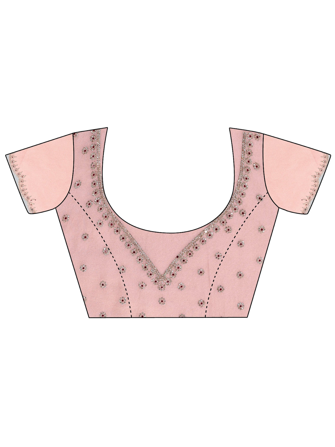 Mameraa Rose Pink Embellished Organza Saree with Scalloped Border