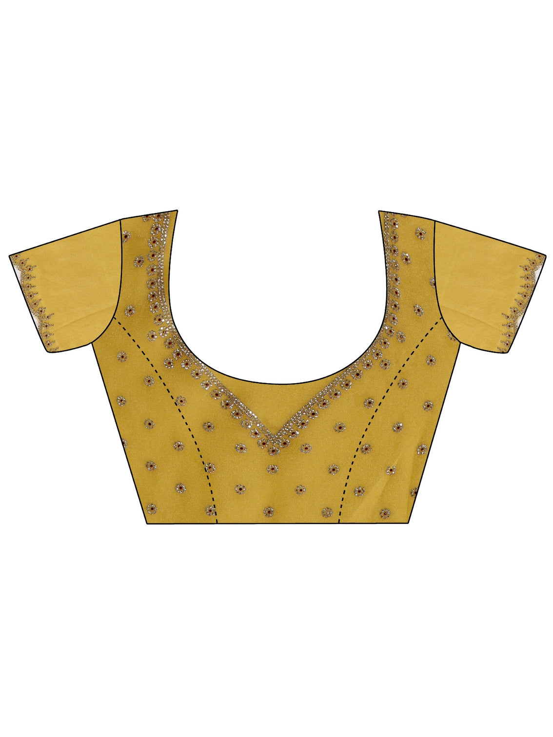 Mameraa Mustard Embellished Organza Saree with Scalloped Border
