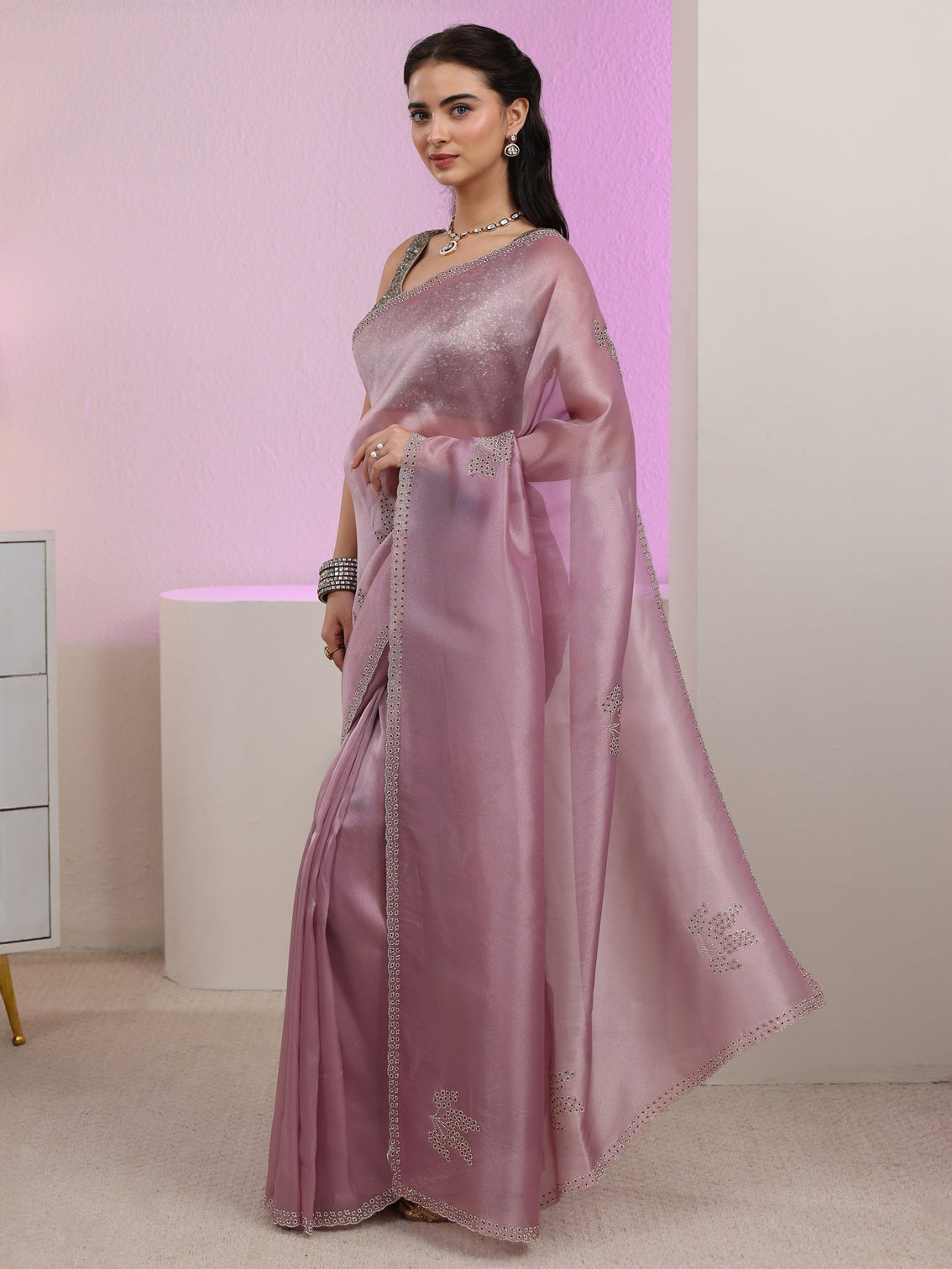 Mameraa Lavender Embellished Organza Saree