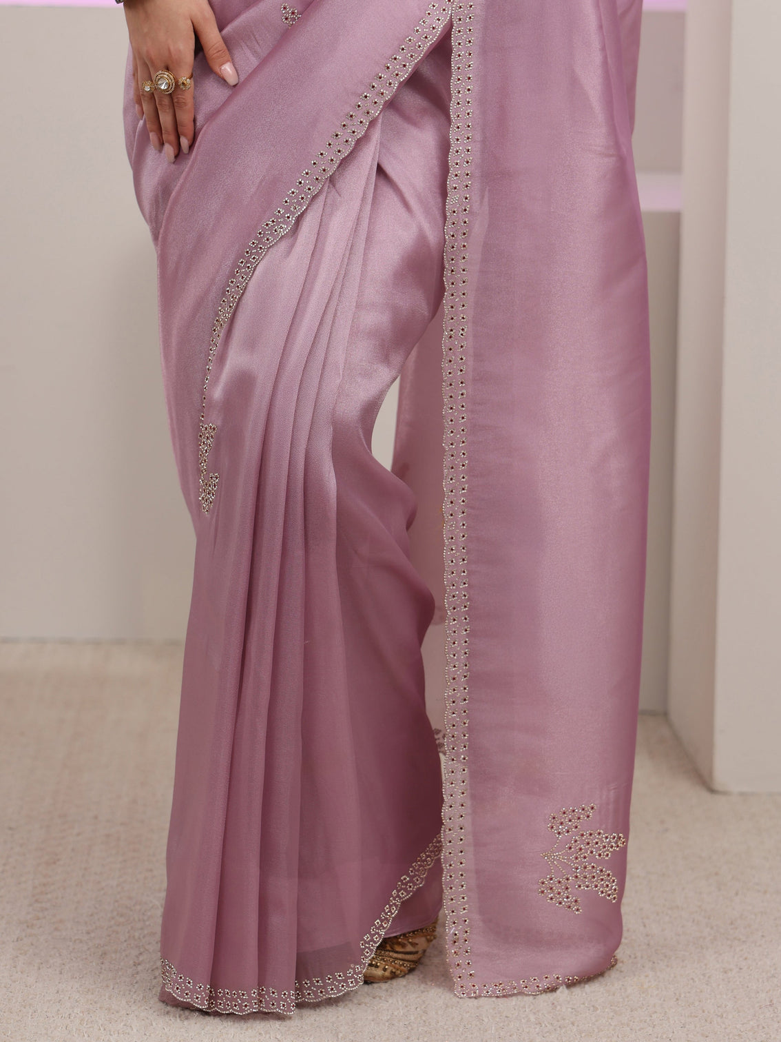 Mameraa Lavender Embellished Organza Saree