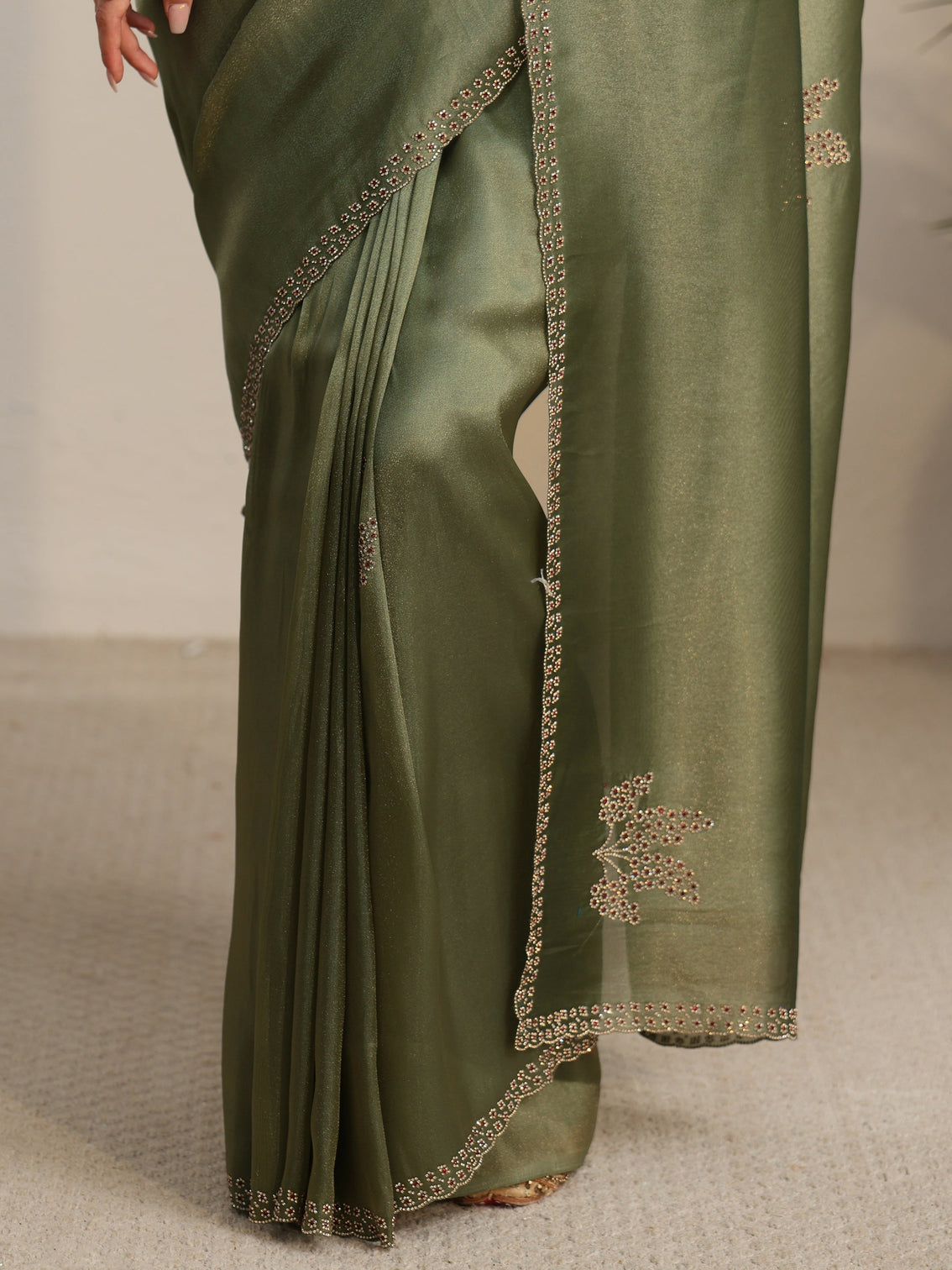 Mameraa Olive Green Embellished Organza Saree