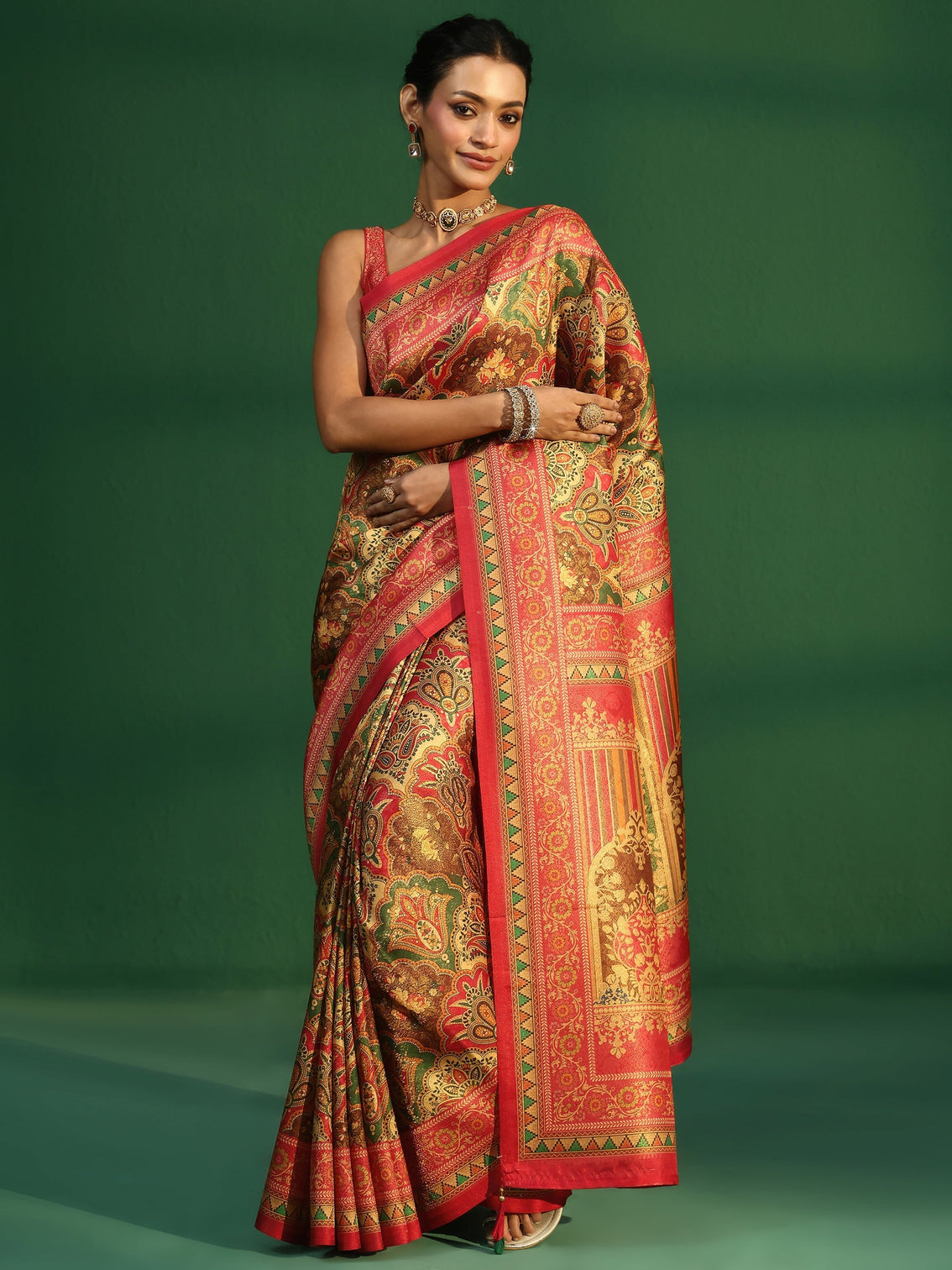 Mameraa Multicolour Woven Design Silk Blend Saree