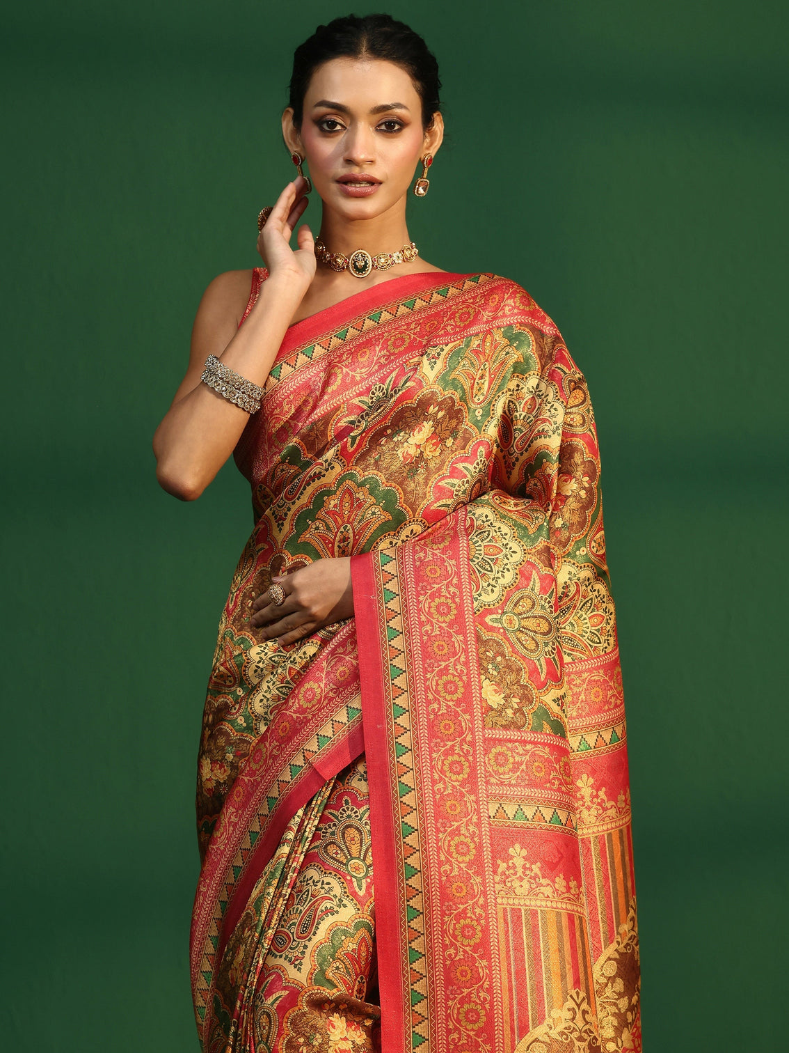 Mameraa Multicolour Woven Design Silk Blend Saree