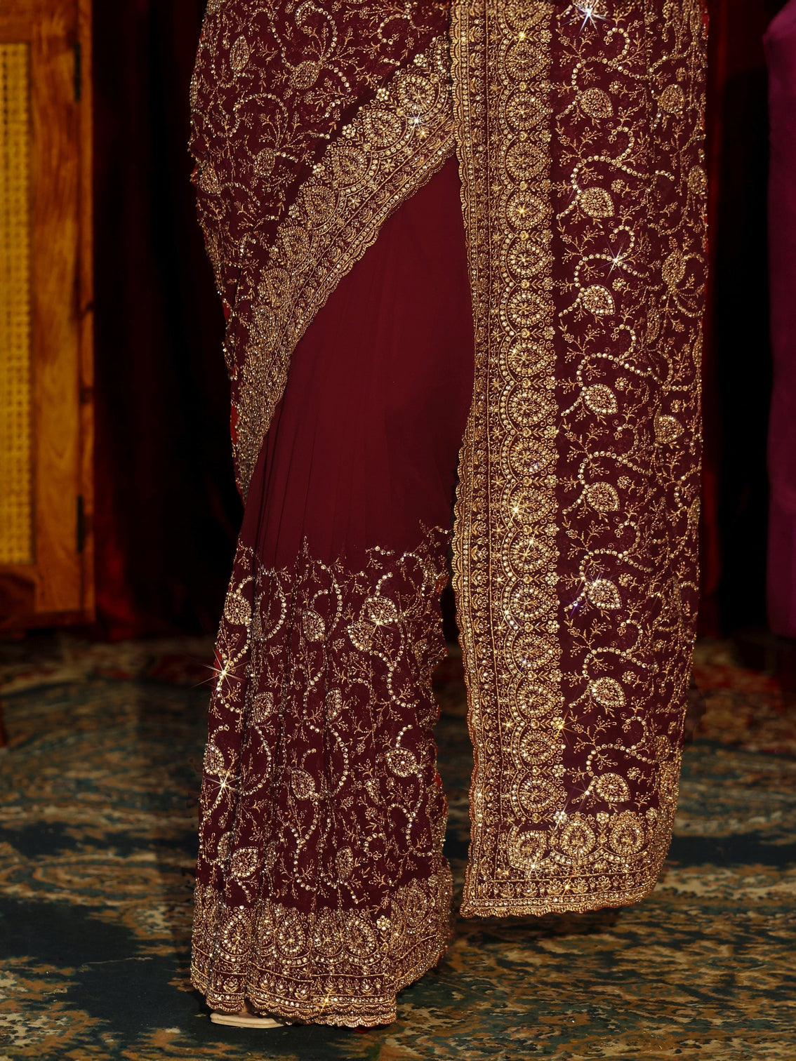 Mameraa Art Maroon Floral Embellished Georgette Saree
