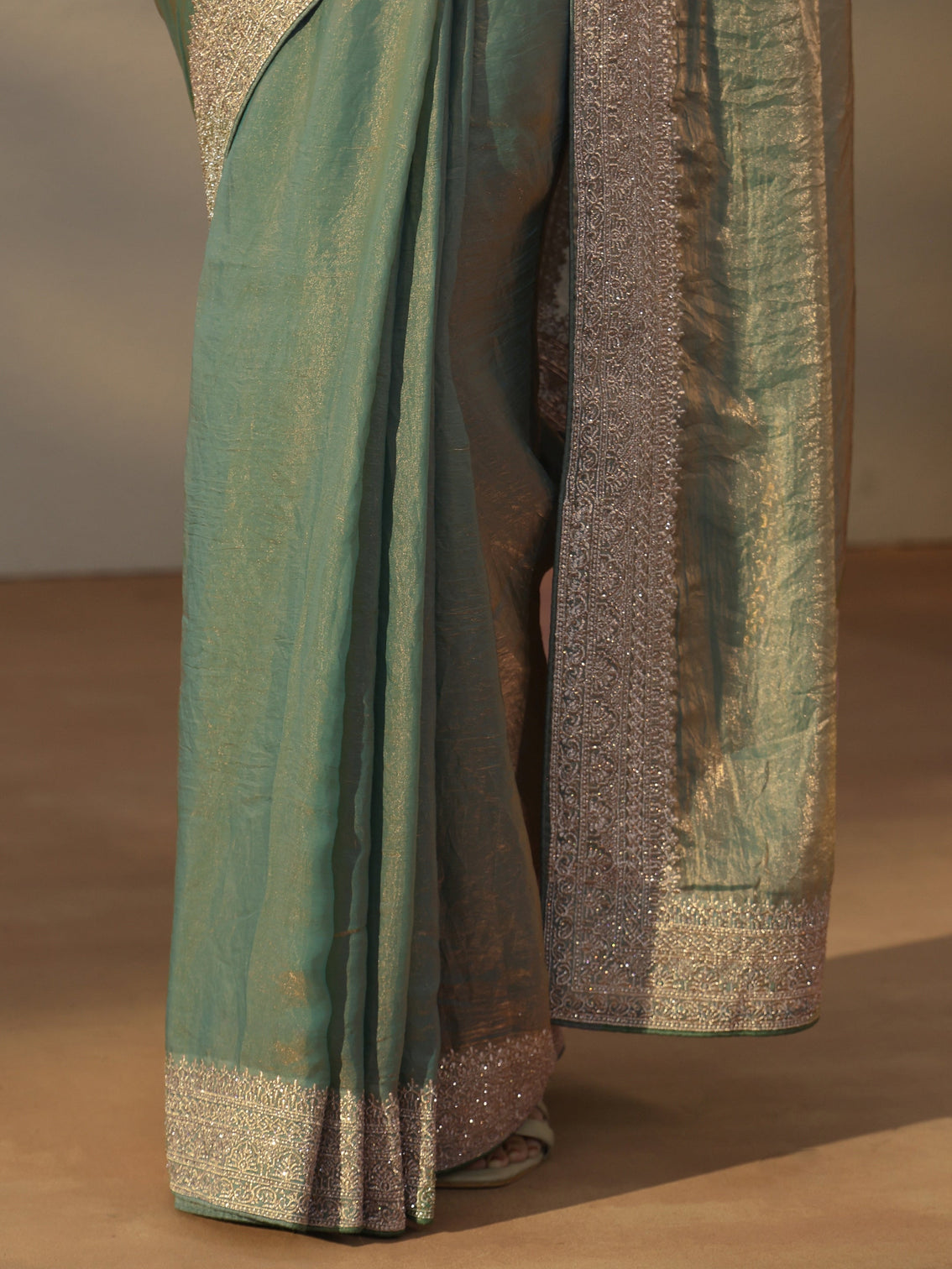 Mameraa Green Tissue Saree with Embellished Border