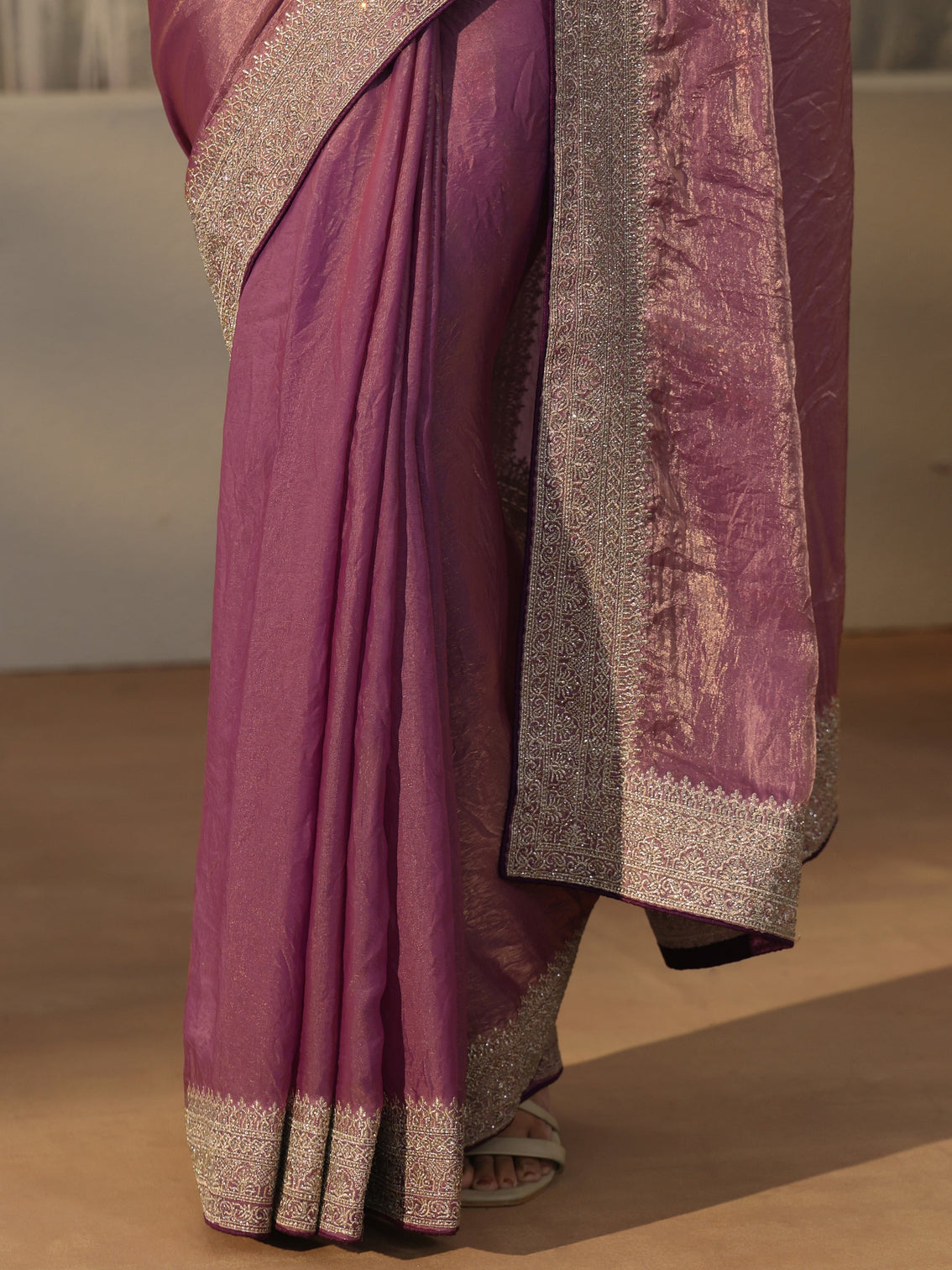 Mameraa Muave Tissue Saree with Embellished Border