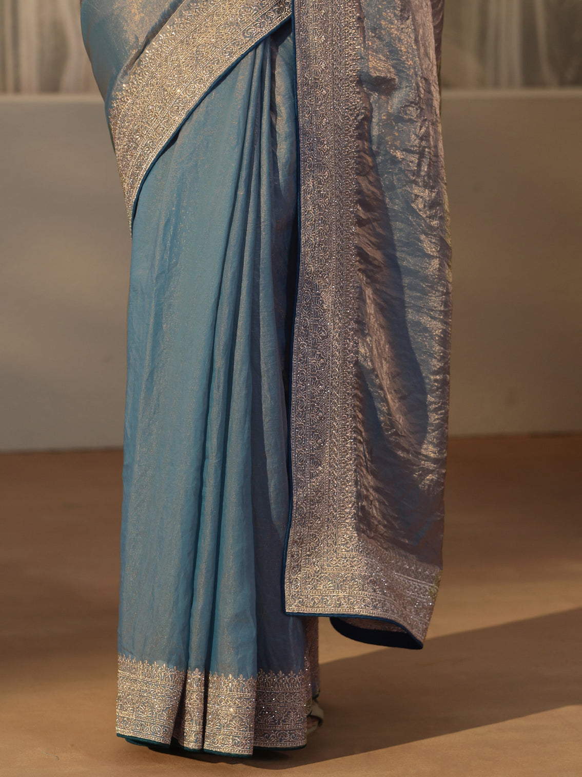 Mameraa Blue Tissue Saree with Embellished Border