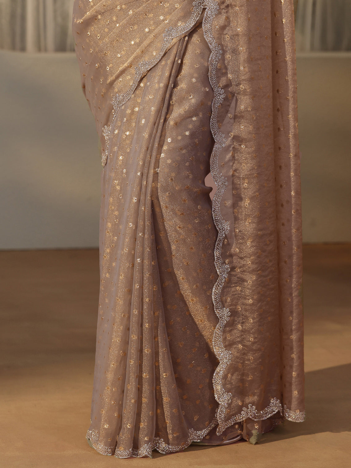 Mameraa Taupe Grey Embellished Tissue Saree