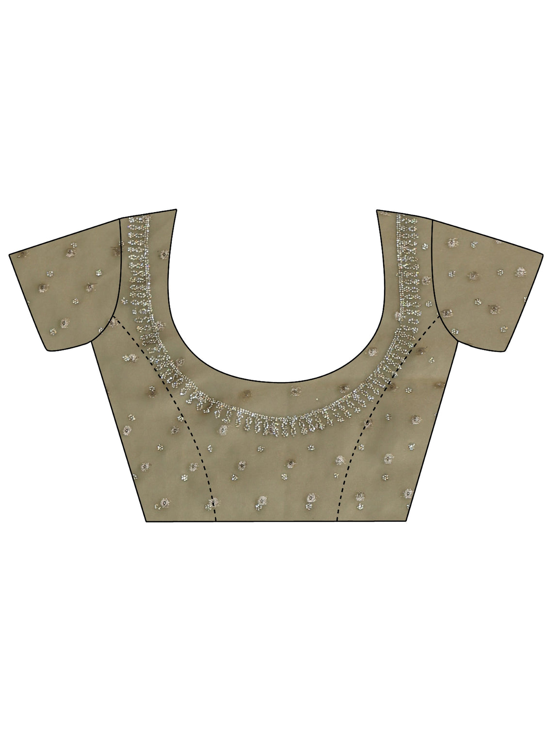 Mameraa Sage Green Embellished Tissue Saree with Scalloped Border