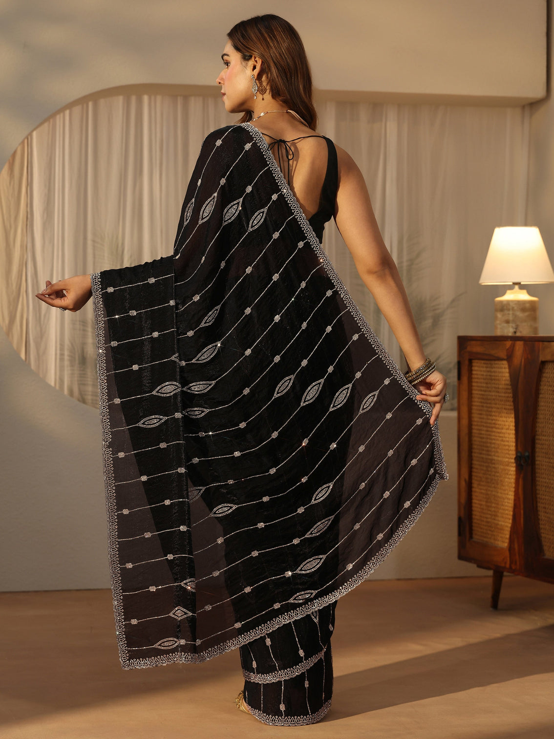Mameraa Black Embellished Tissue Saree