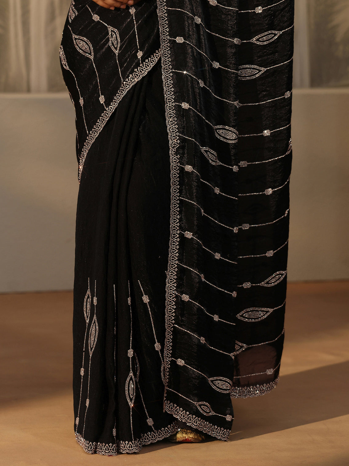 Mameraa Black Embellished Tissue Saree