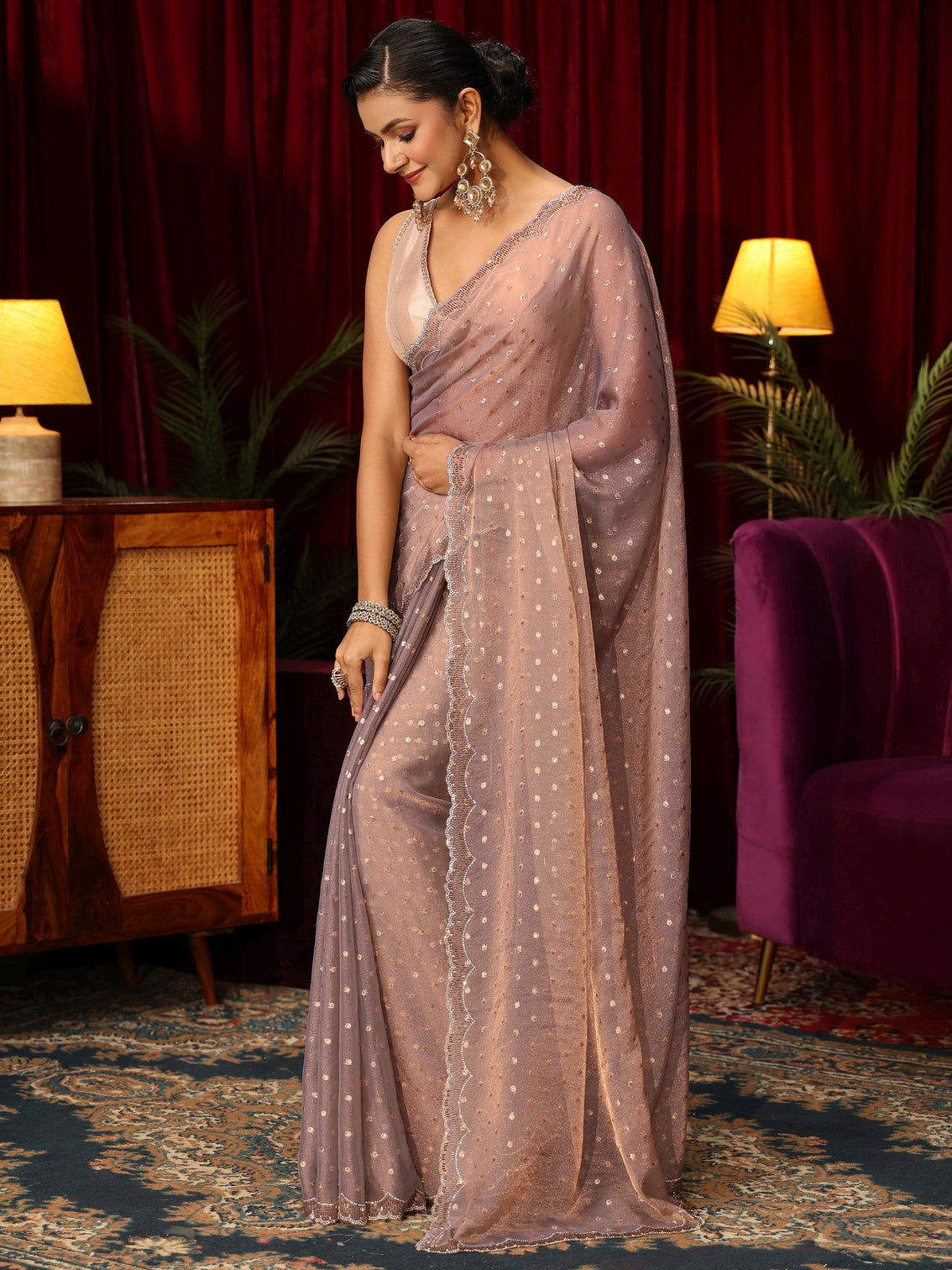 Mameraa Lavender Tissue Saree with Embellished Border