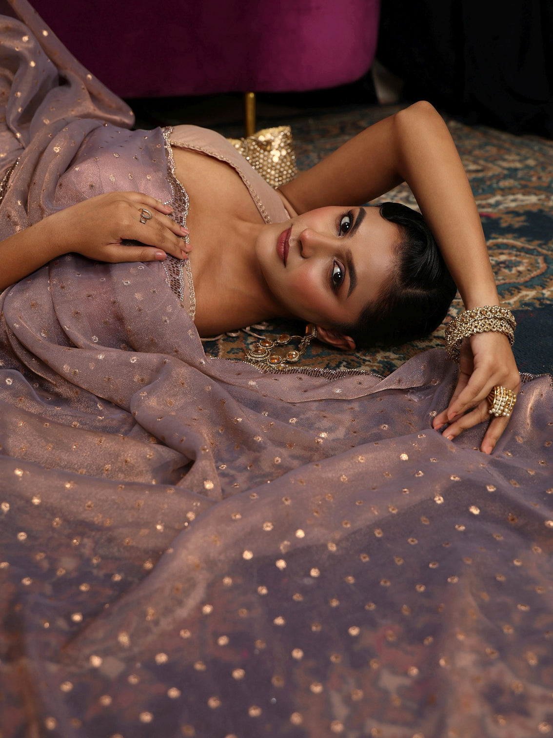 Mameraa Lavender Tissue Saree with Embellished Border