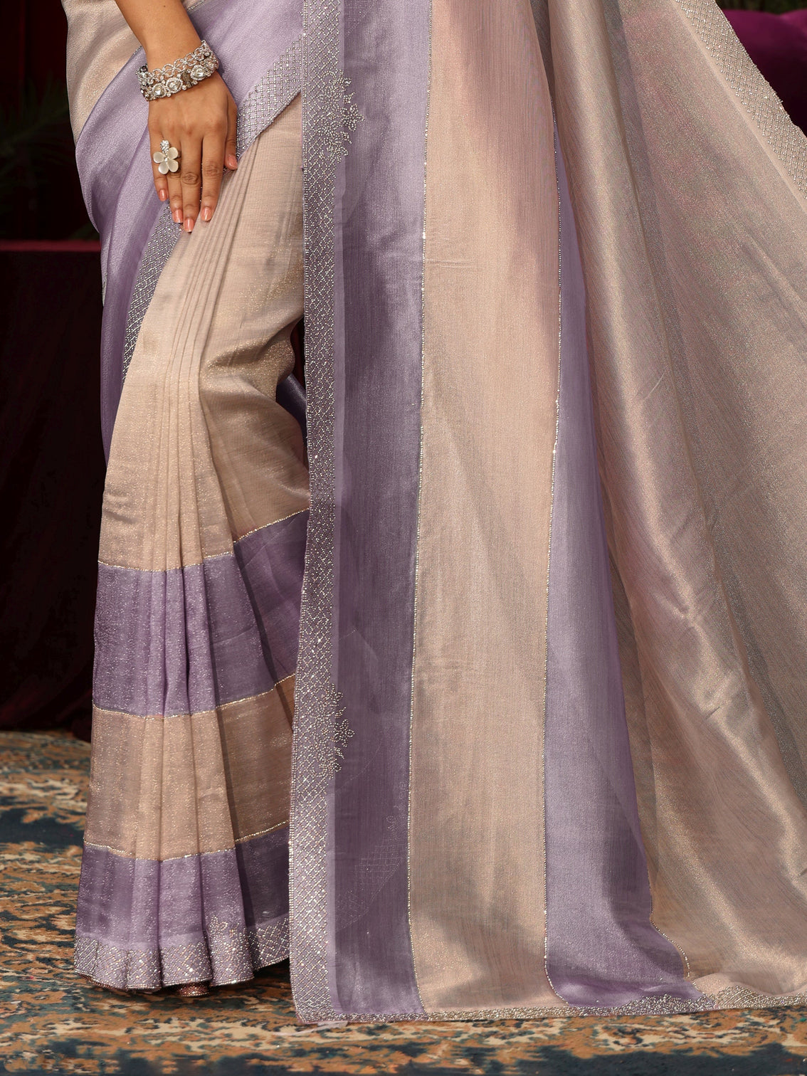 Mameraa Off White Stone Work Tissue Saree