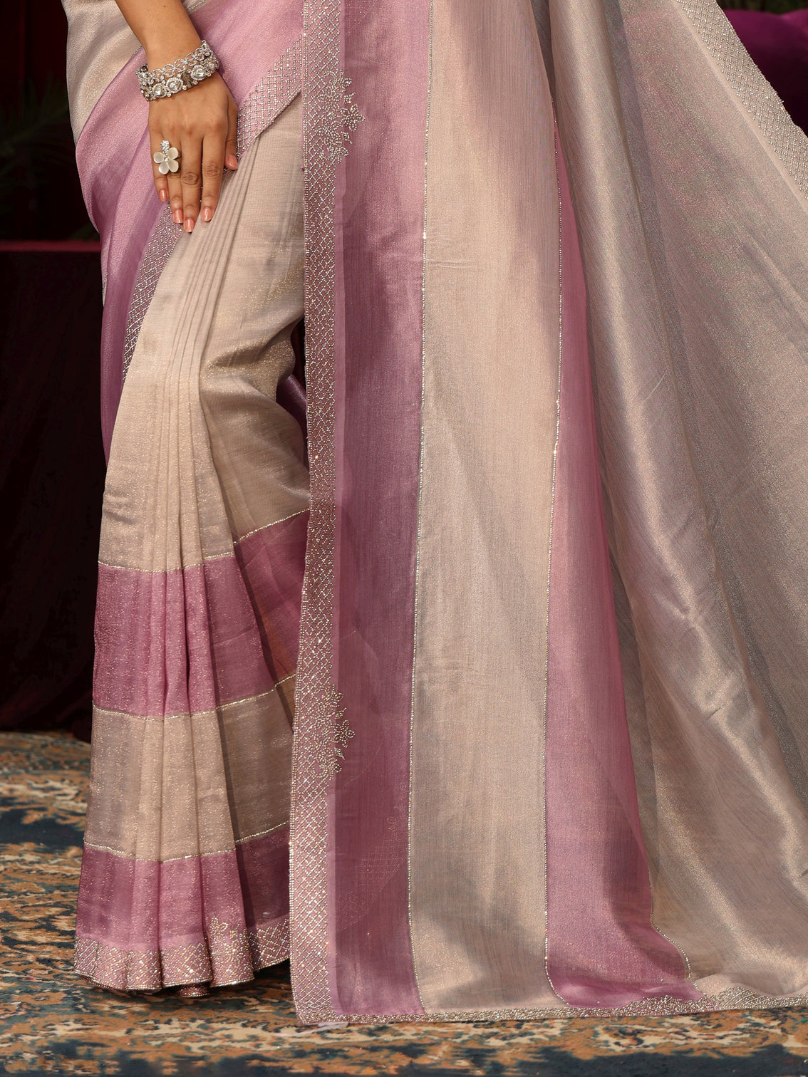 Mameraa Off White Tissue Saree with Embellished Border