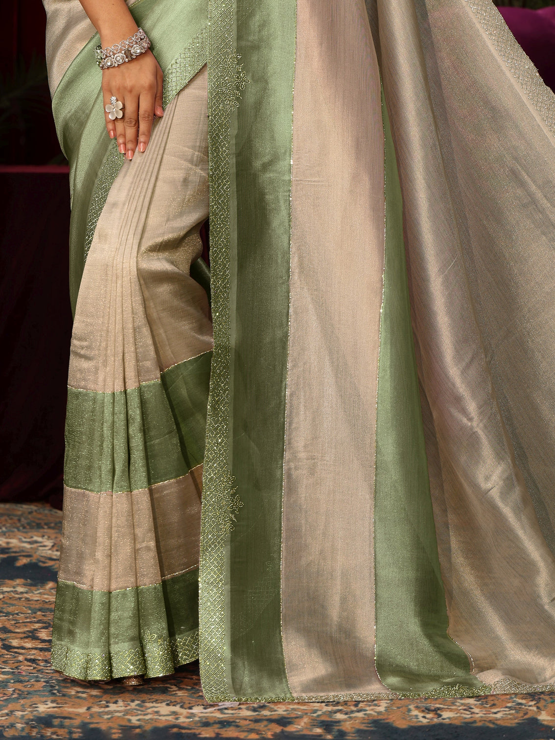 Mameraa Off White Stone Work Tissue Saree