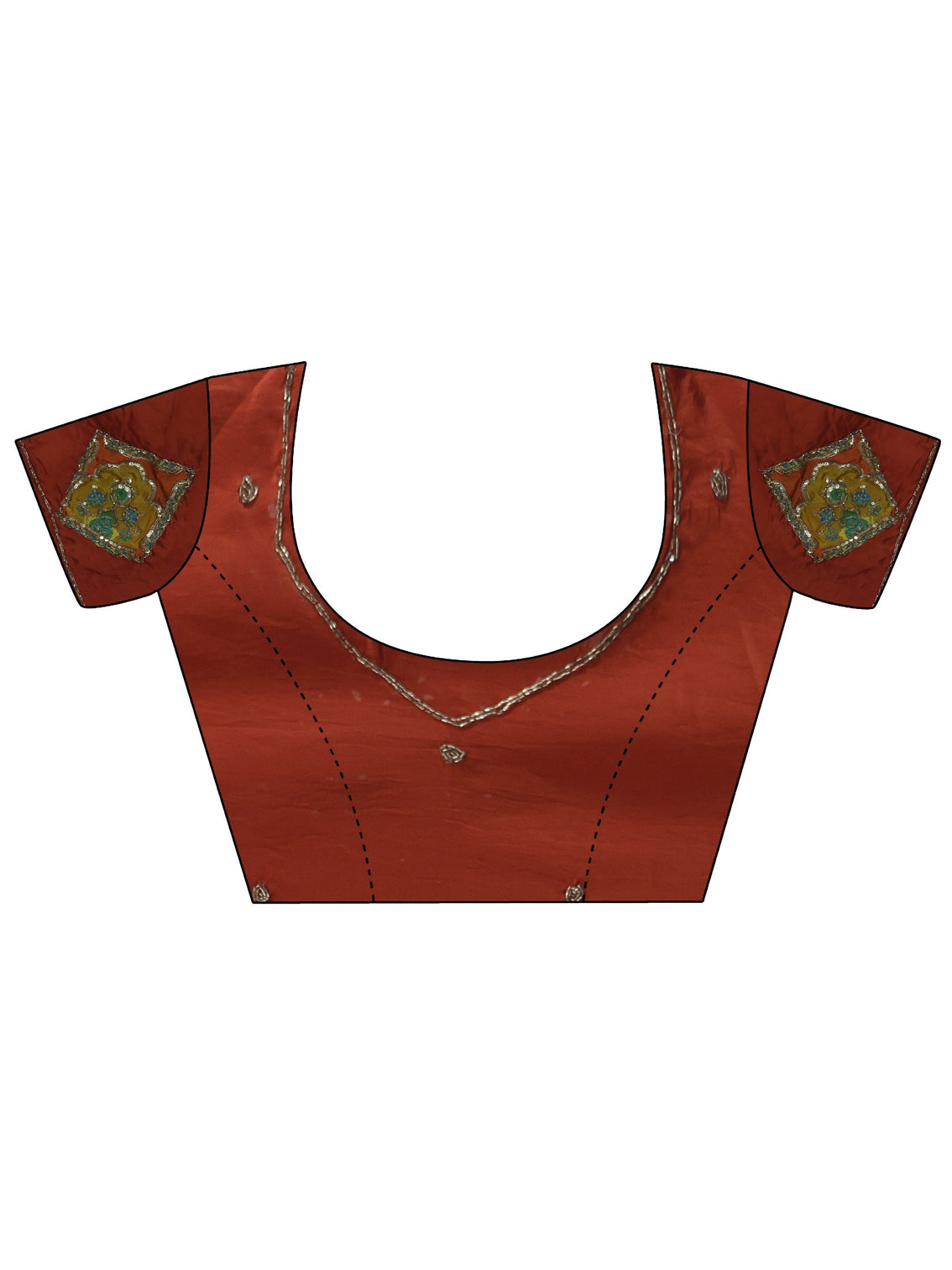 Mameraa Rust Brown Satin Saree with Applique Design