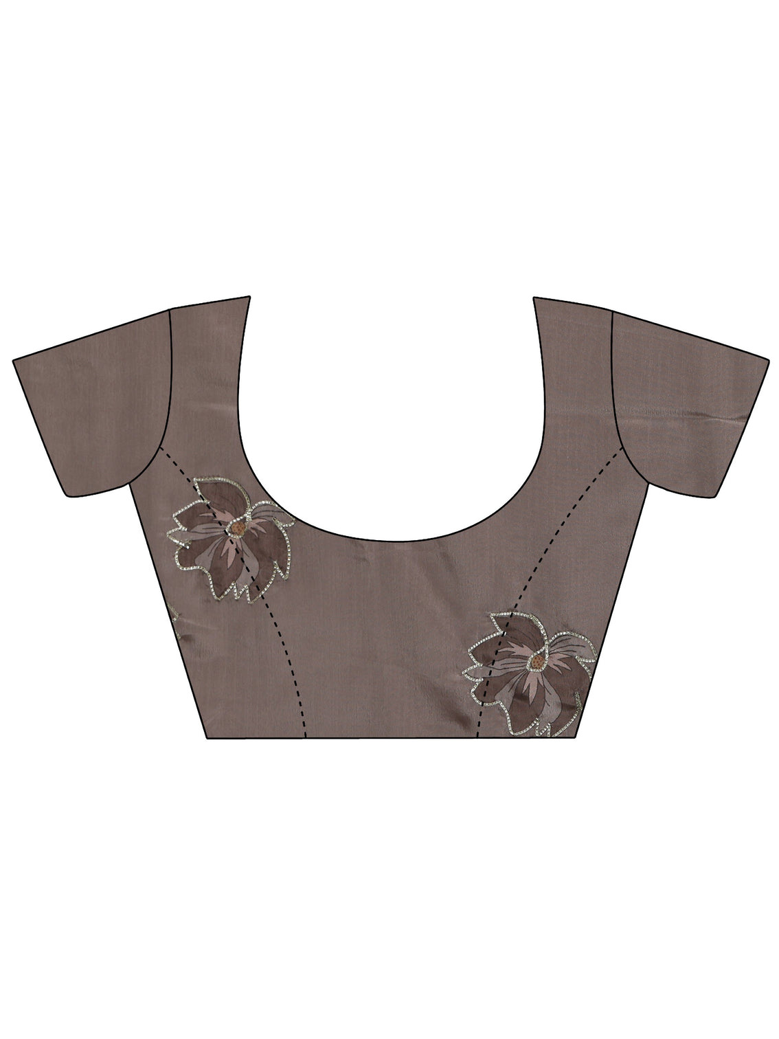 Mameraa Taupe Grey Floral Embellished Satin Saree