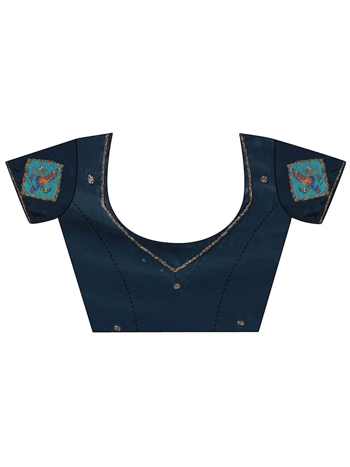 Mameraa Navy Blue Satin Saree with Applique Design