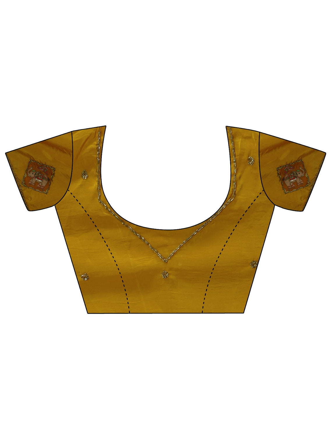 Mameraa Mustard Satin Saree with Applique Design