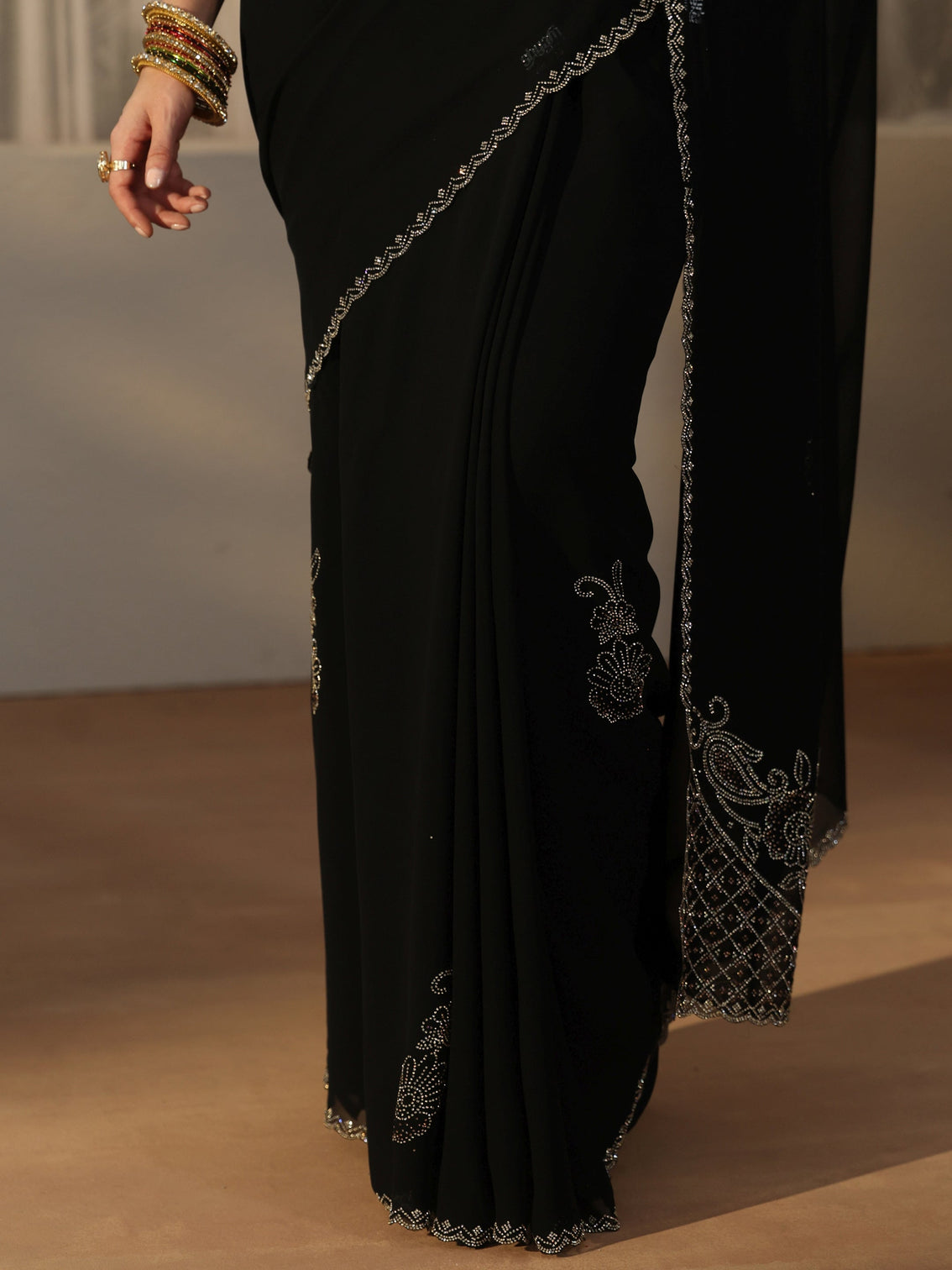 Mameraa Black Floral Embellished Georgette Saree