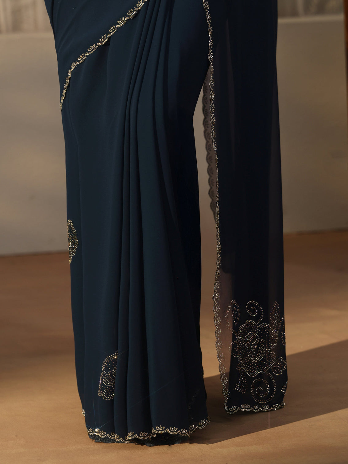 Mameraa Navy Blue Floral Embellished Georgette Saree